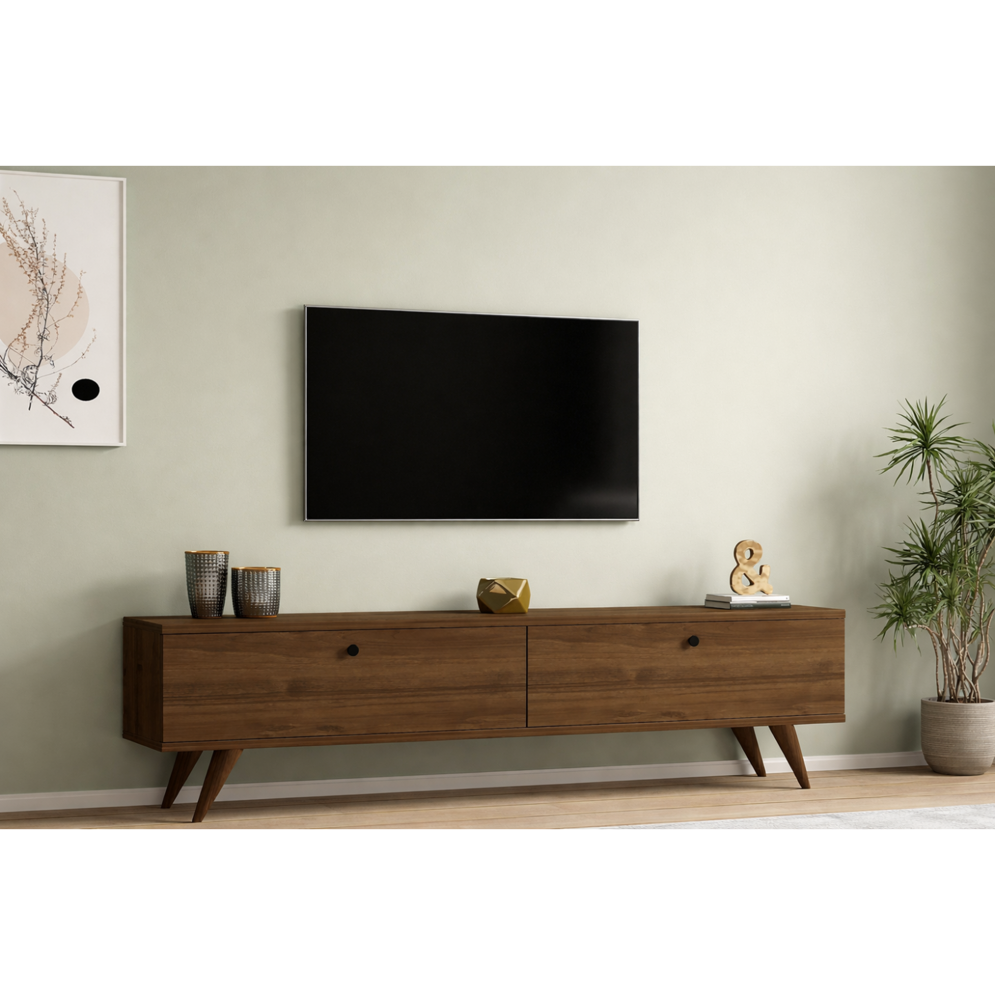 Voir la diapositive 2 : CONCEPT USINE Meuble tv 160cm avec deux placards noyer poly