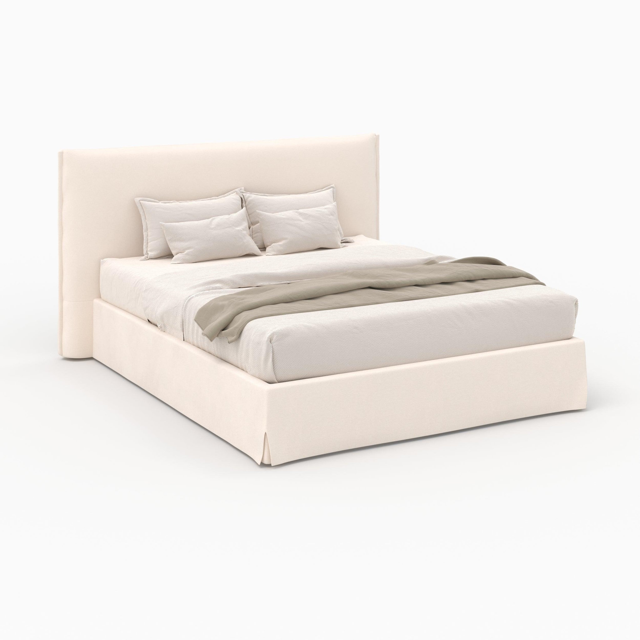 MAISON PAVANE Lit coffre 160x200 cm en tissu blanc déhoussable-safia
