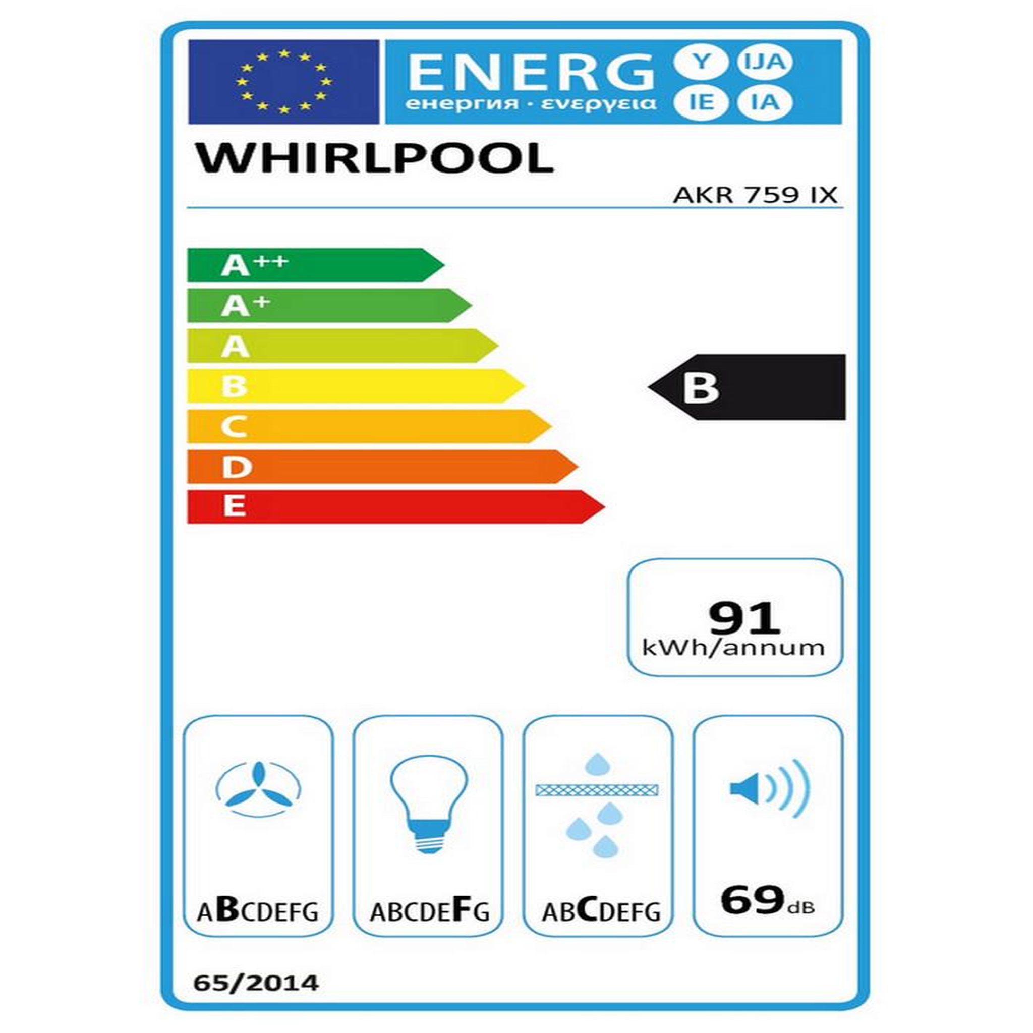 Voir la diapositive 2 : Whirlpool Hotte décorative murale 90cm 69db 713m3/h inox/noir - akr759/1ix