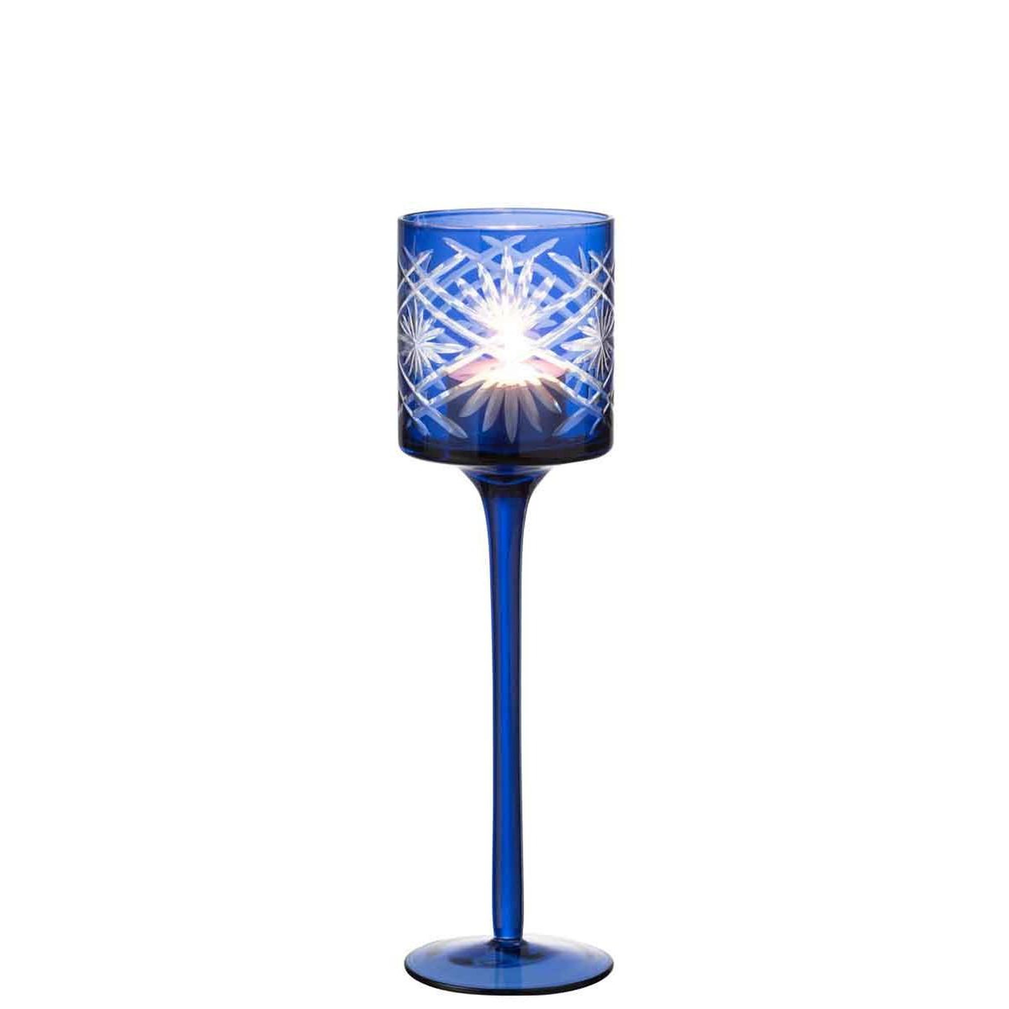 Voir la diapositive 2 : J-LINE Photophore sur pied déco  santorini  25cm bleu