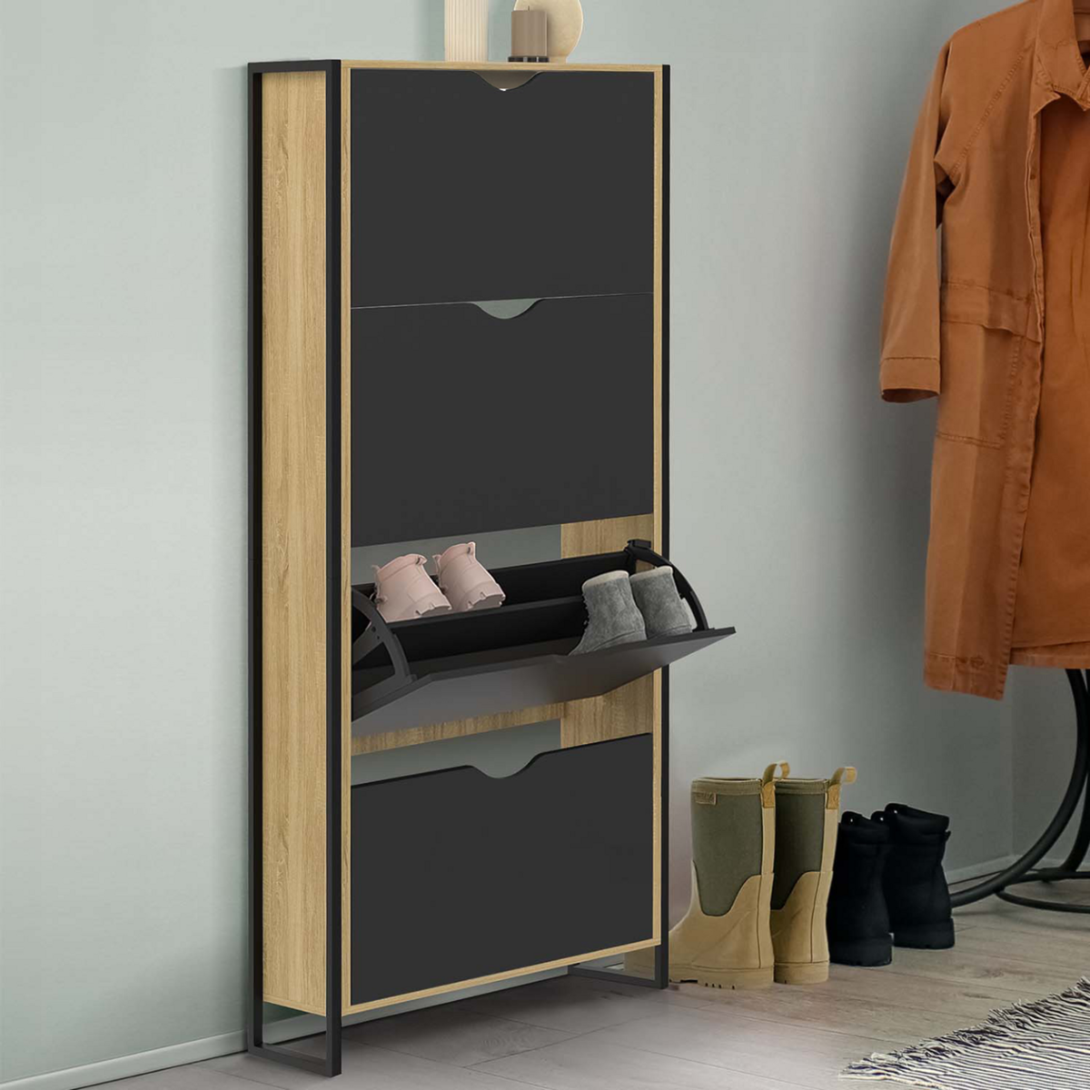 ID MARKET Meuble à chaussures 24 paires BOSTON 4 portes design industriel