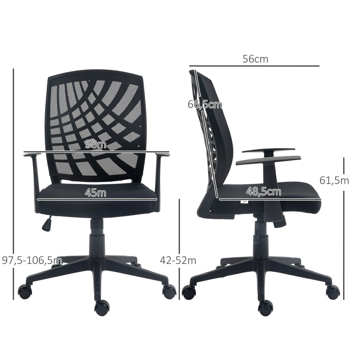 HOMCOM Chaise de bureau design ergonomique réglable accoudoirs maille noir