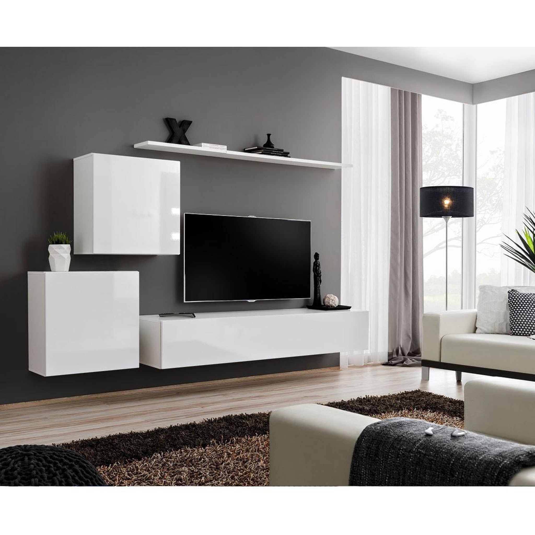 Voir la diapositive 2 : Paris Prix Meuble tv mural design  switch v  250cm blanc