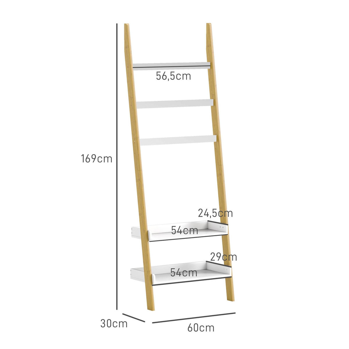 HOMCOM Étagère échelle porte-serviette style cosy chic bambou - 2 étagères 3 barres - MDF blanc