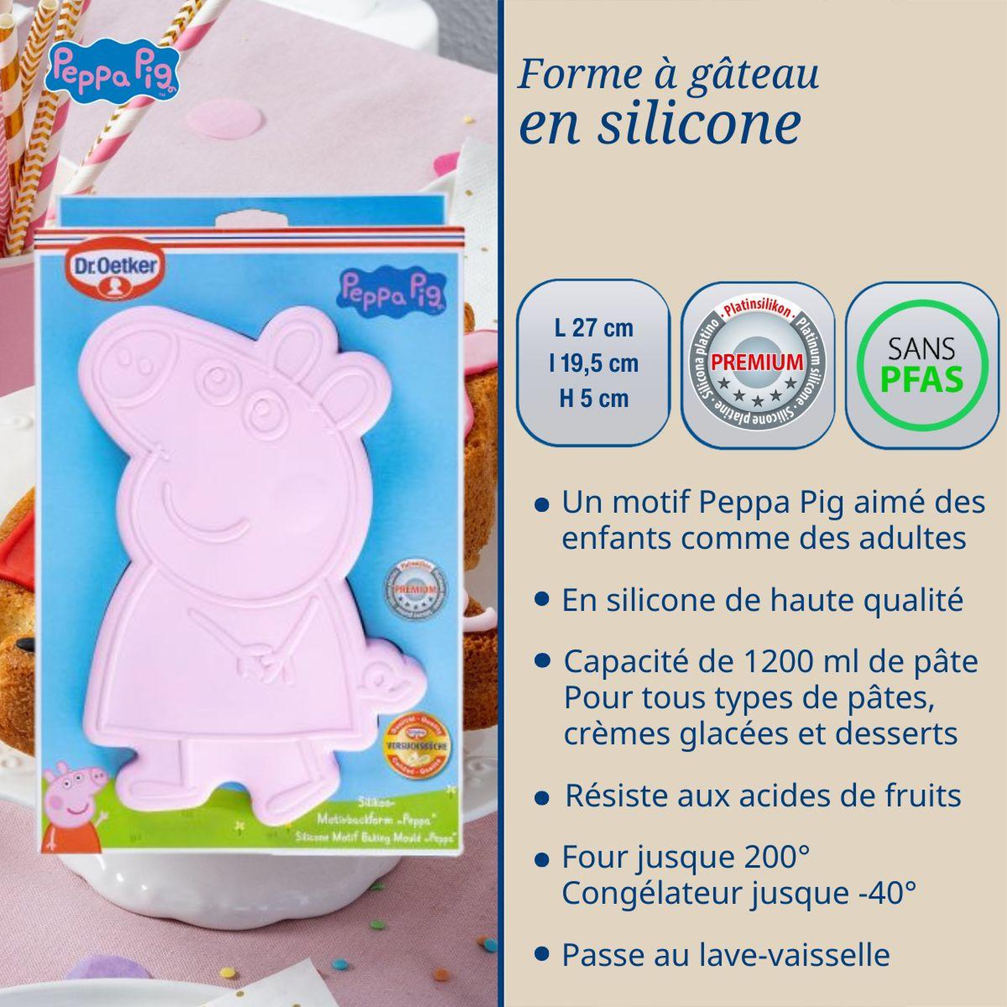 Voir la diapositive 3 : DR.OETKER Moule à gâteau silicone 27 x 20 cm dr. Oetker peppa pig