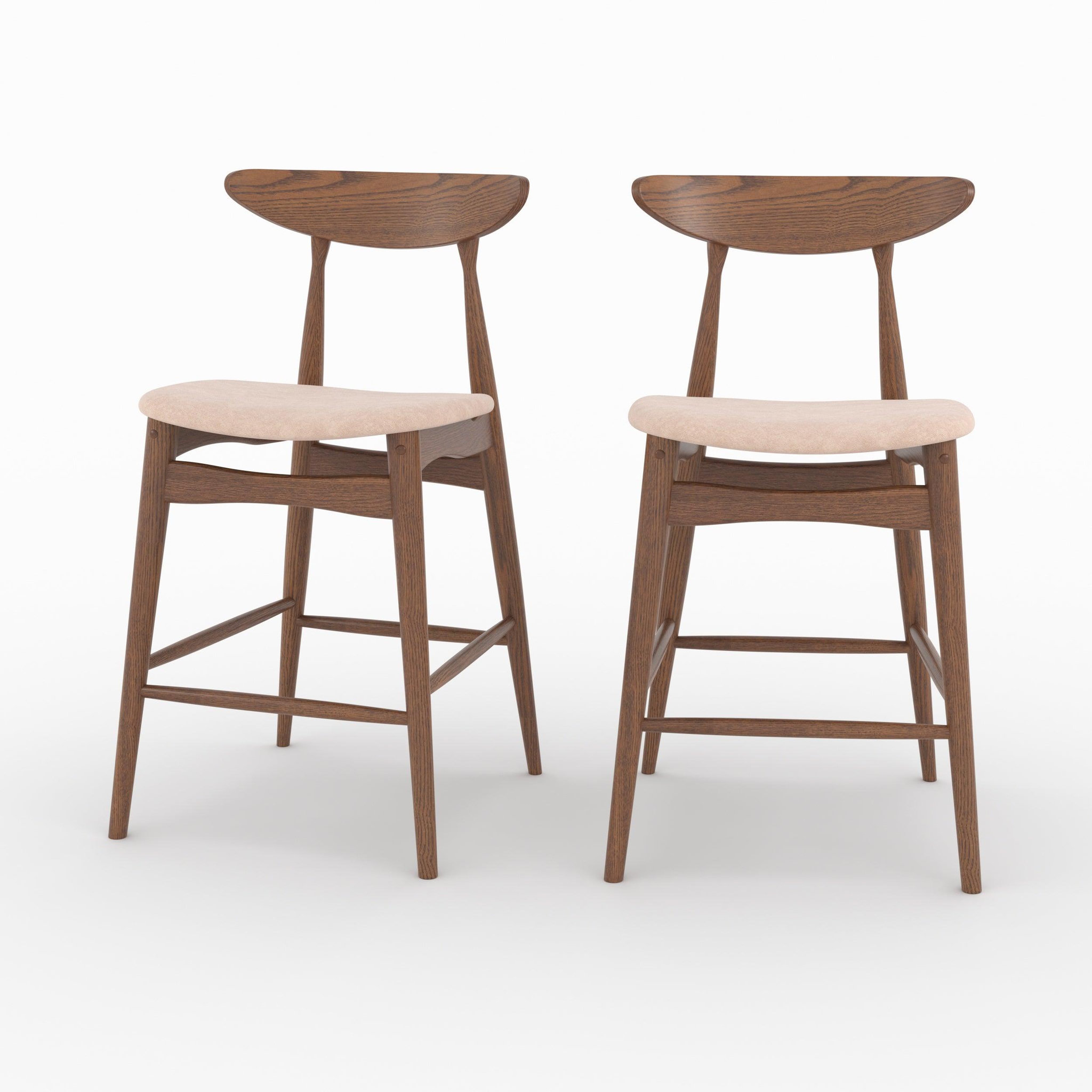 MAISON PAVANE Lot de 2 chaises pour ilot central 63,5 cm en tissu beige et bois-josette