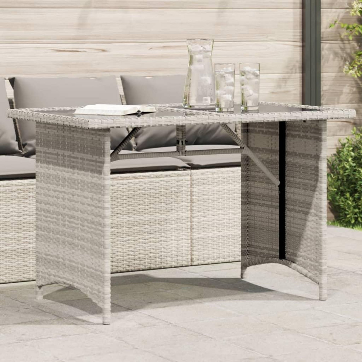 VIDAXL Table de jardin et dessus en verre gris clair 110x68x70cm rotin