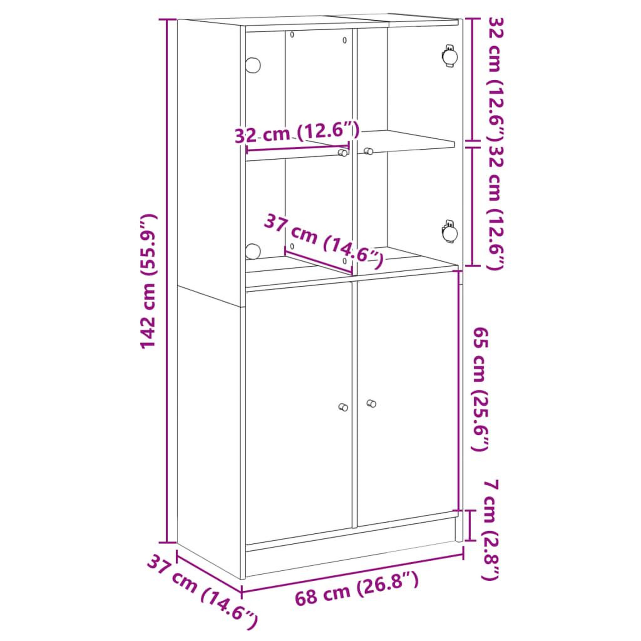 Voir la diapositive 6 : VIDAXL Buffet haut avec portes gris sonoma 68x37x142cm bois ingenierie