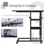 HOMCOM Table de lit/fauteuil - table roulante - hauteur réglable - 2 étagères intégrées - panneaux particules E1 métal noir