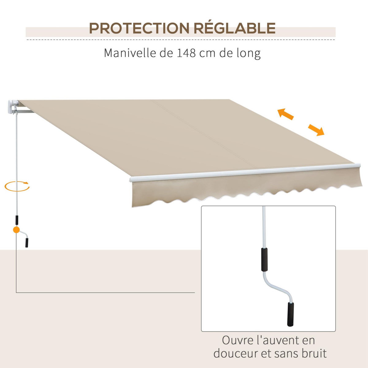 OUTSUNNY Store banne manuel rétractable aluminium polyester imperméabilisé 3,5L x 2,5l (avancée) m beige