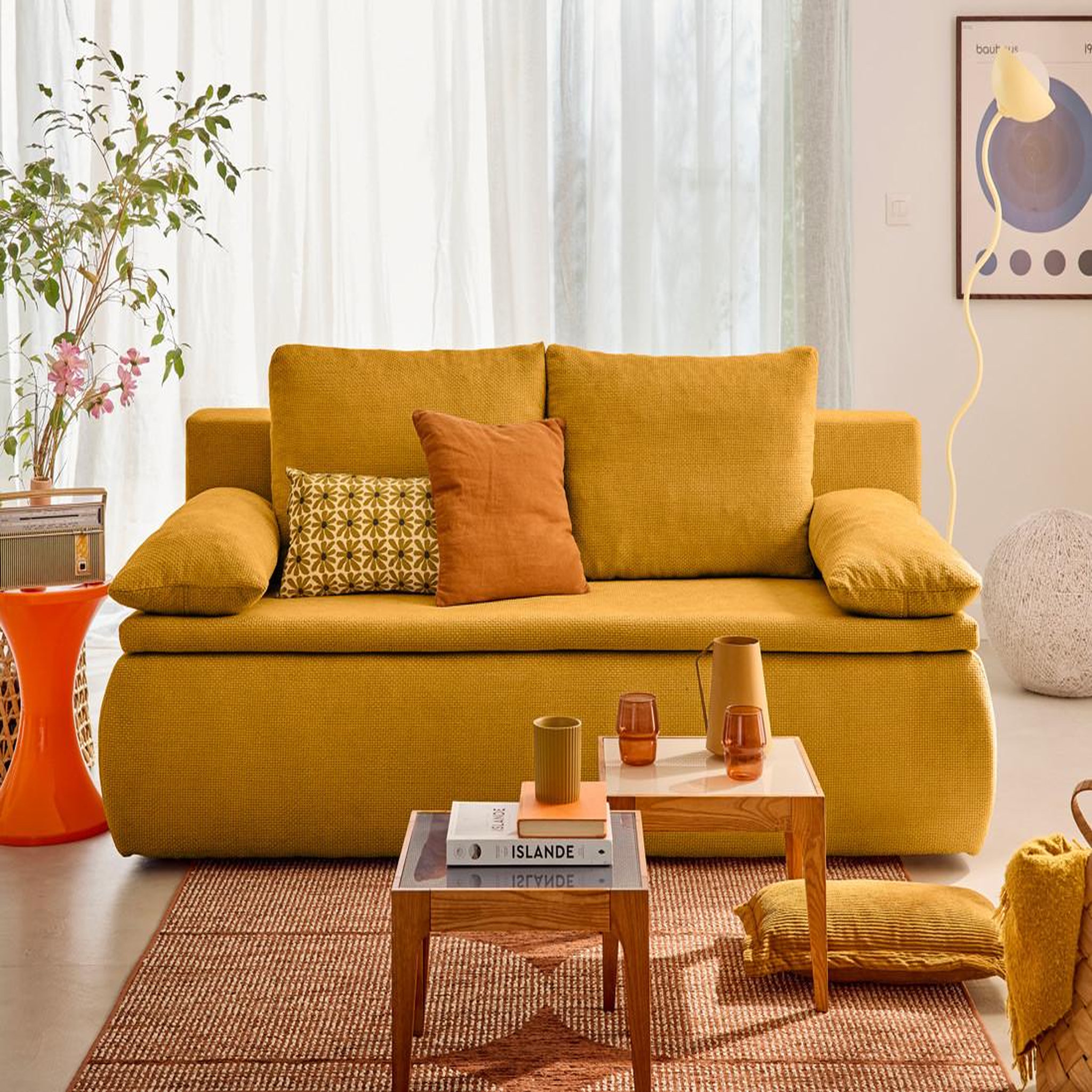 Voir la diapositive 1 : BEST MOBILIER Kurt - canapé 3 places convertible avec coffre en velours texturé