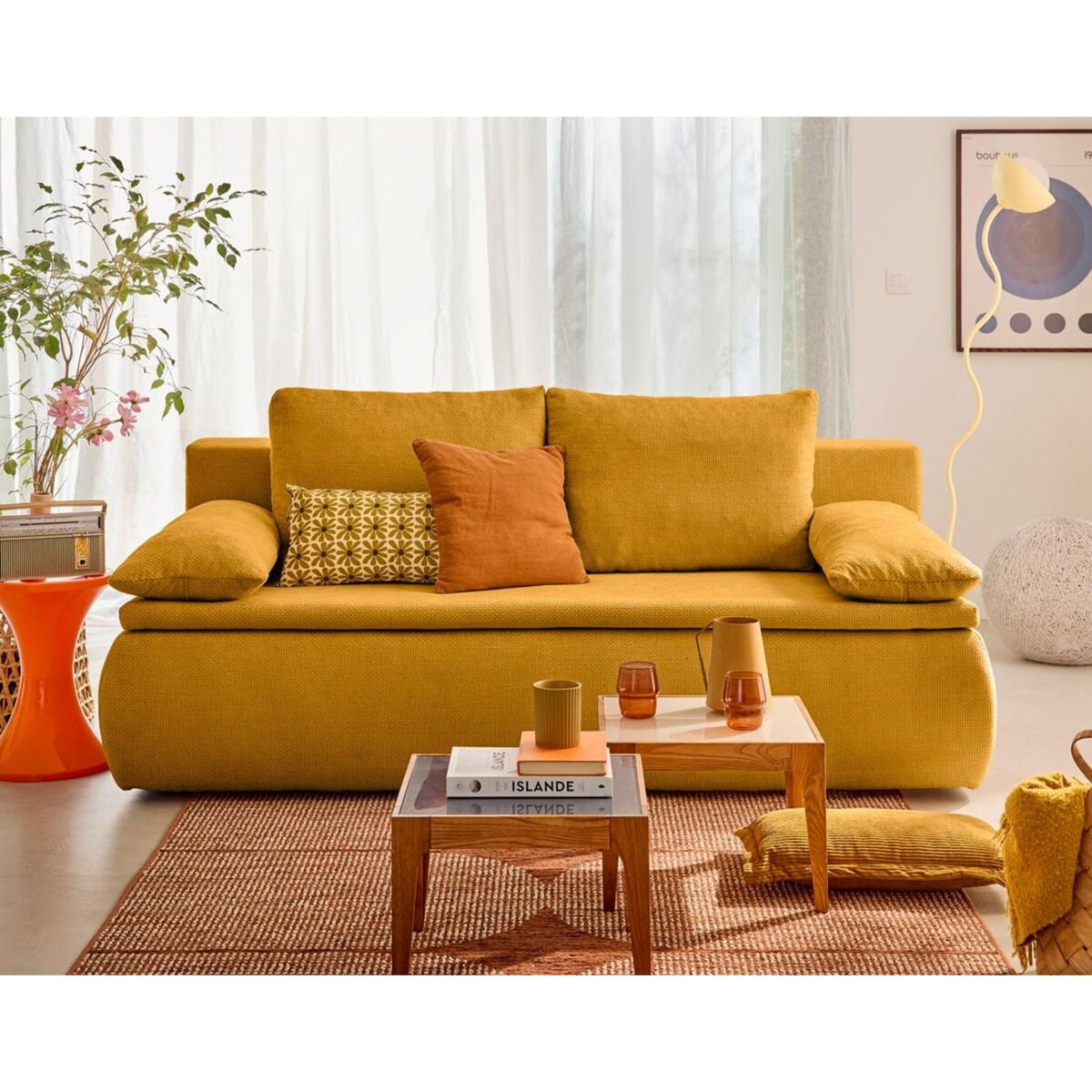 BEST MOBILIER Kurt - canapé 3 places convertible avec coffre en velours texturé