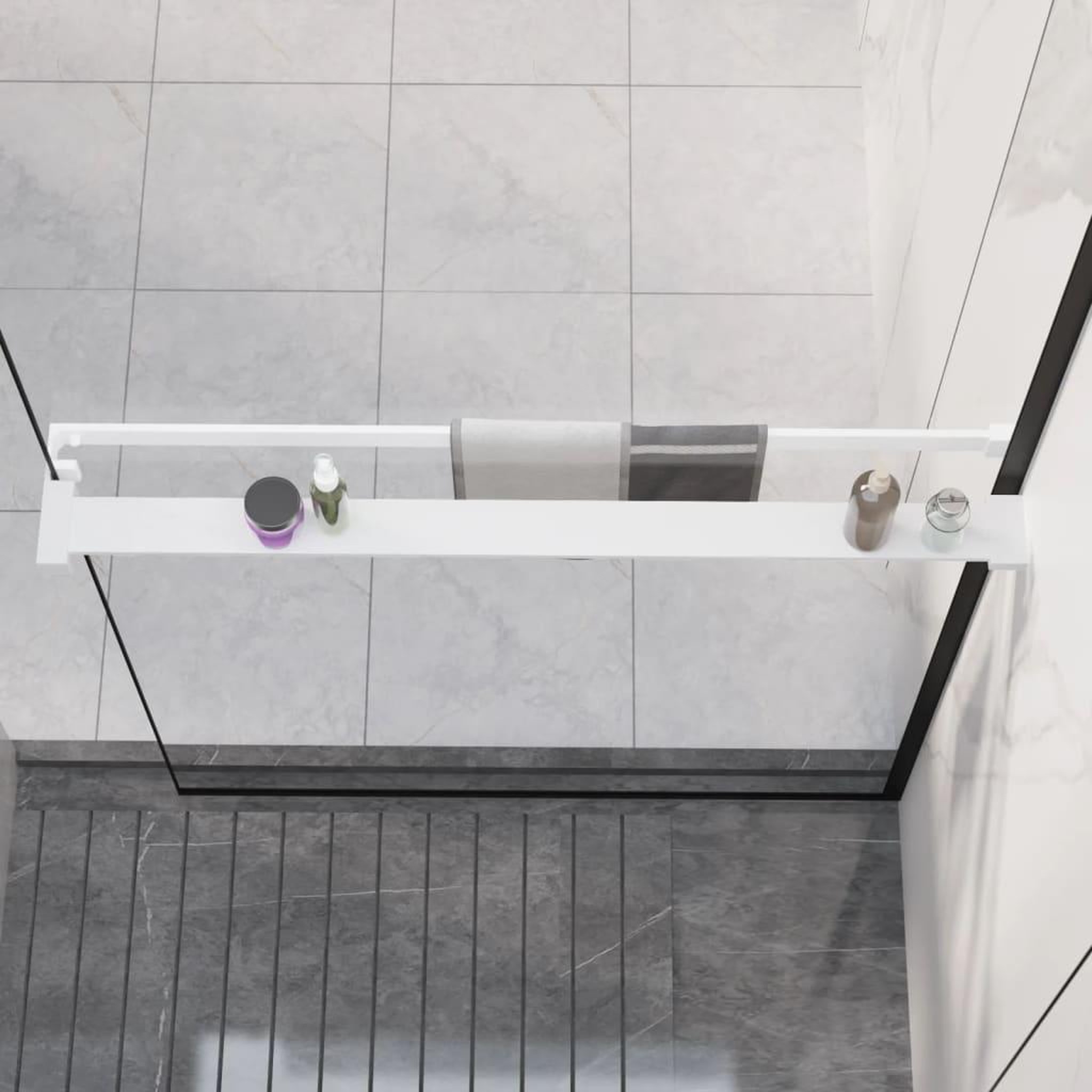 Voir la diapositive 1 : VIDAXL Etagere de douche pour paroi de douche a l'italienne Blanc 90cm
