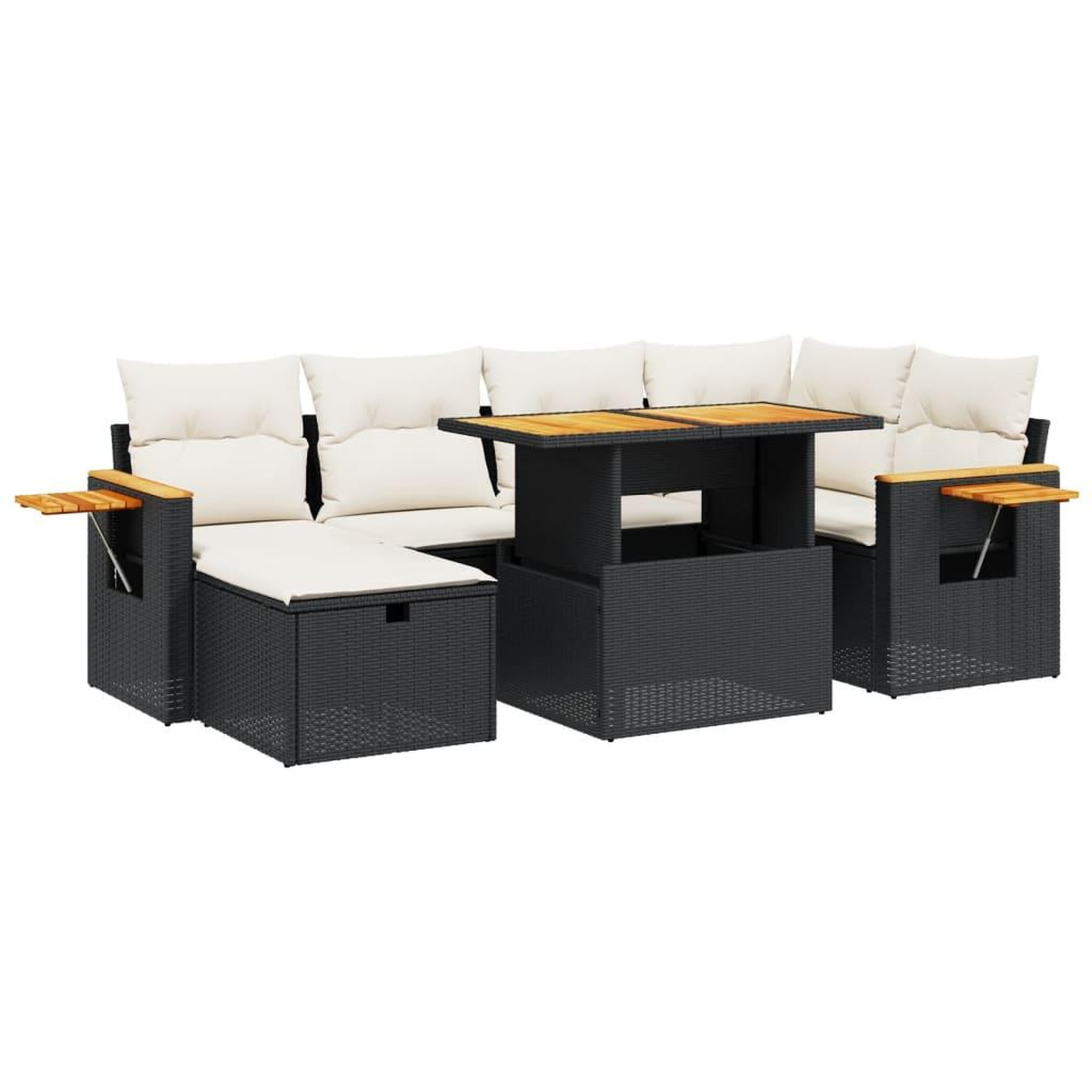 Voir la diapositive 2 : VIDAXL Salon de jardin 7 pcs avec coussins noir resine tressee
