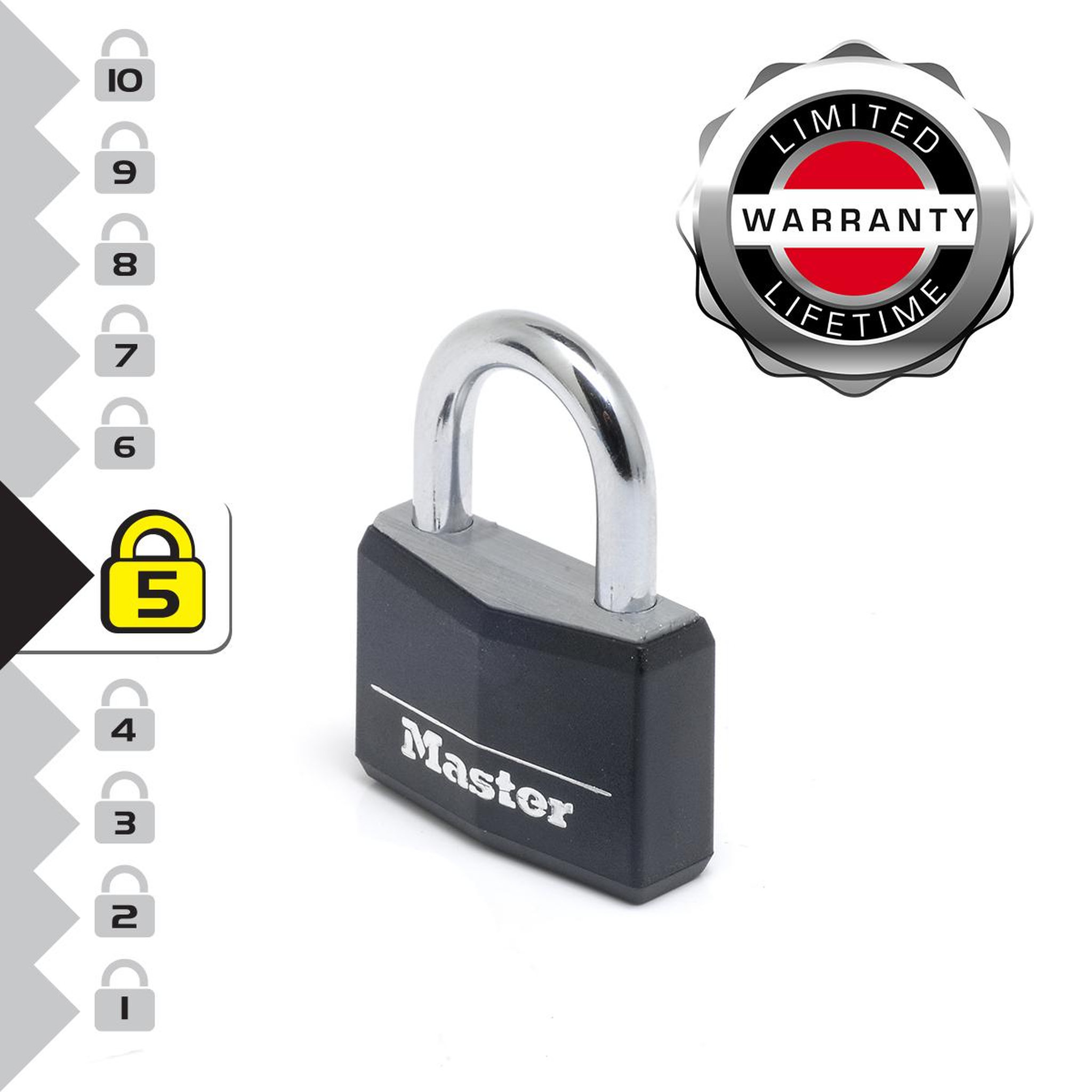 Master lock 9140EURTBLK Lot de 2 Cadenas à Clé en Aluminium Massif recouvert de Vinyle, noir, 4 x 5,9 x 1,3 cm