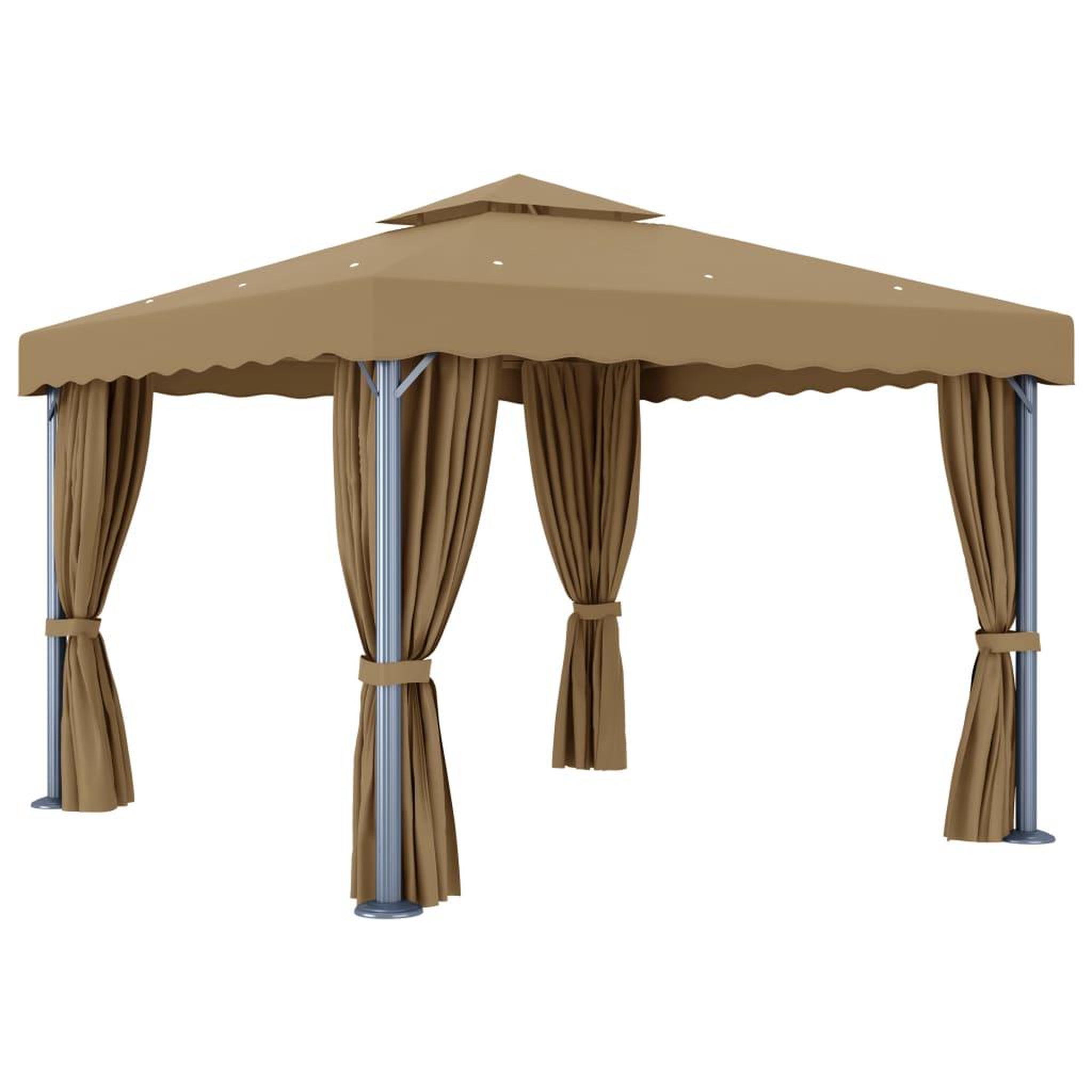 Voir la diapositive 4 : VIDAXL Tonnelle avec rideau 3x3 m Taupe Aluminium