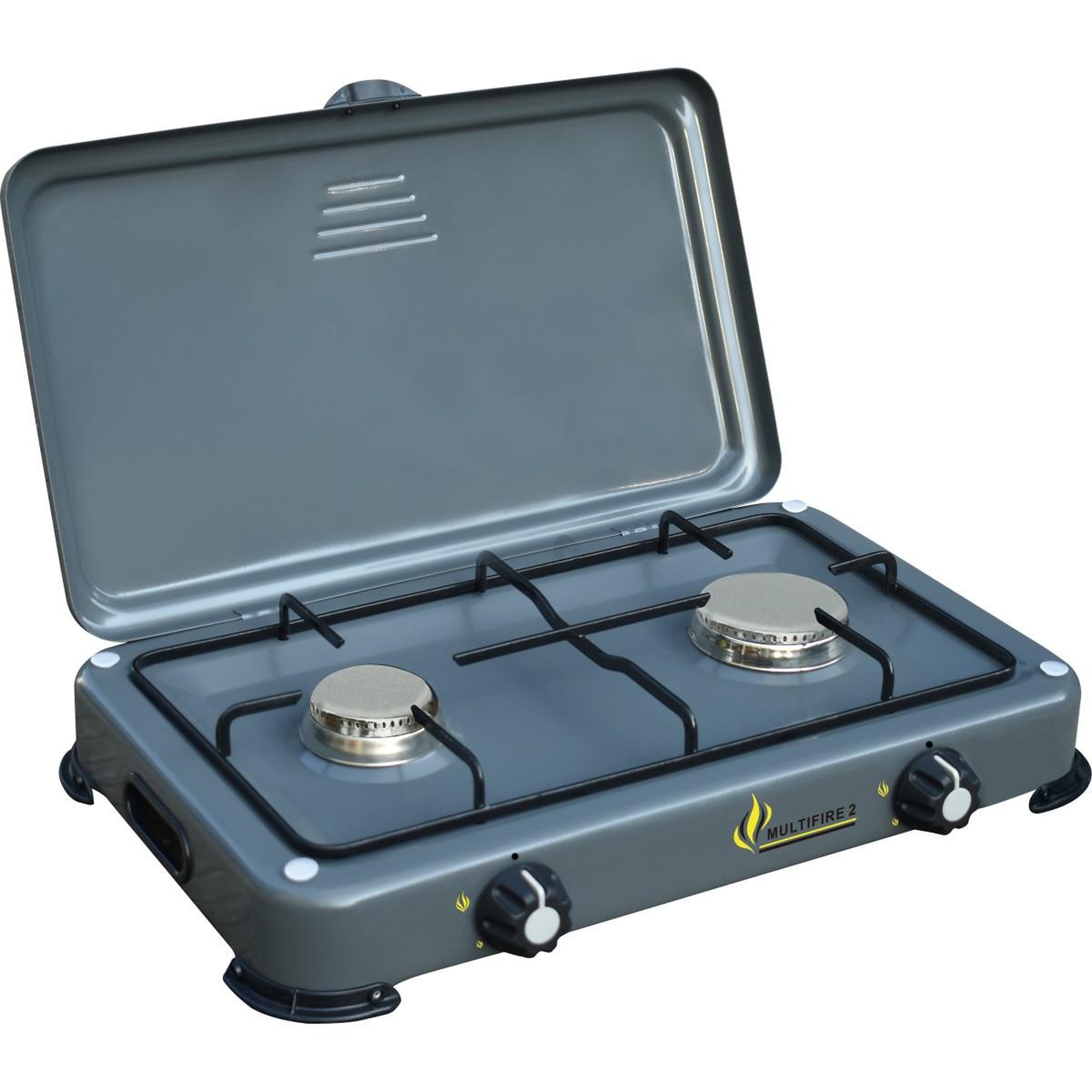 INTEC Réchaud à gaz portable 2 feux 3200W Brûleurs Inox - Plaque de cuisson gaz Butane ou Propane Design Gris INTEC