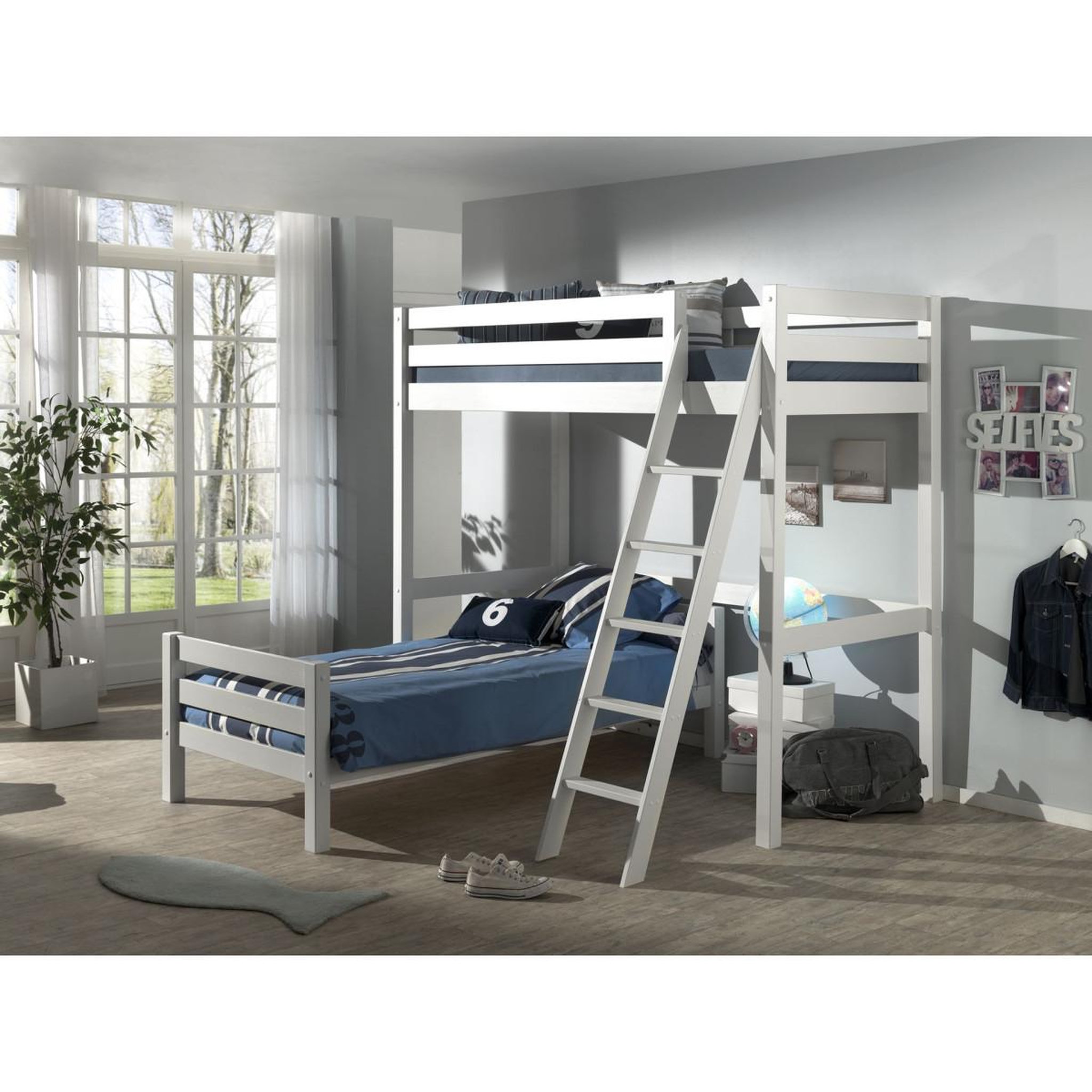 Voir la diapositive 5 : Paris Prix Pack - lit mezzanine enfant & lit simple  pino  90x200cm blanc