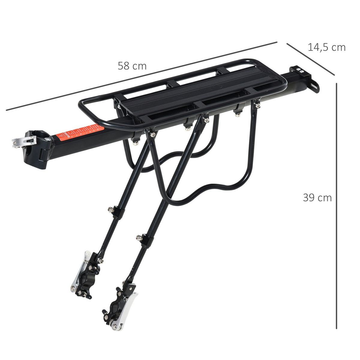 HOMCOM Porte-bagages arrière de vélo - porte-bagages universel de vélo - rangement vélo réglable - alu. PP noir