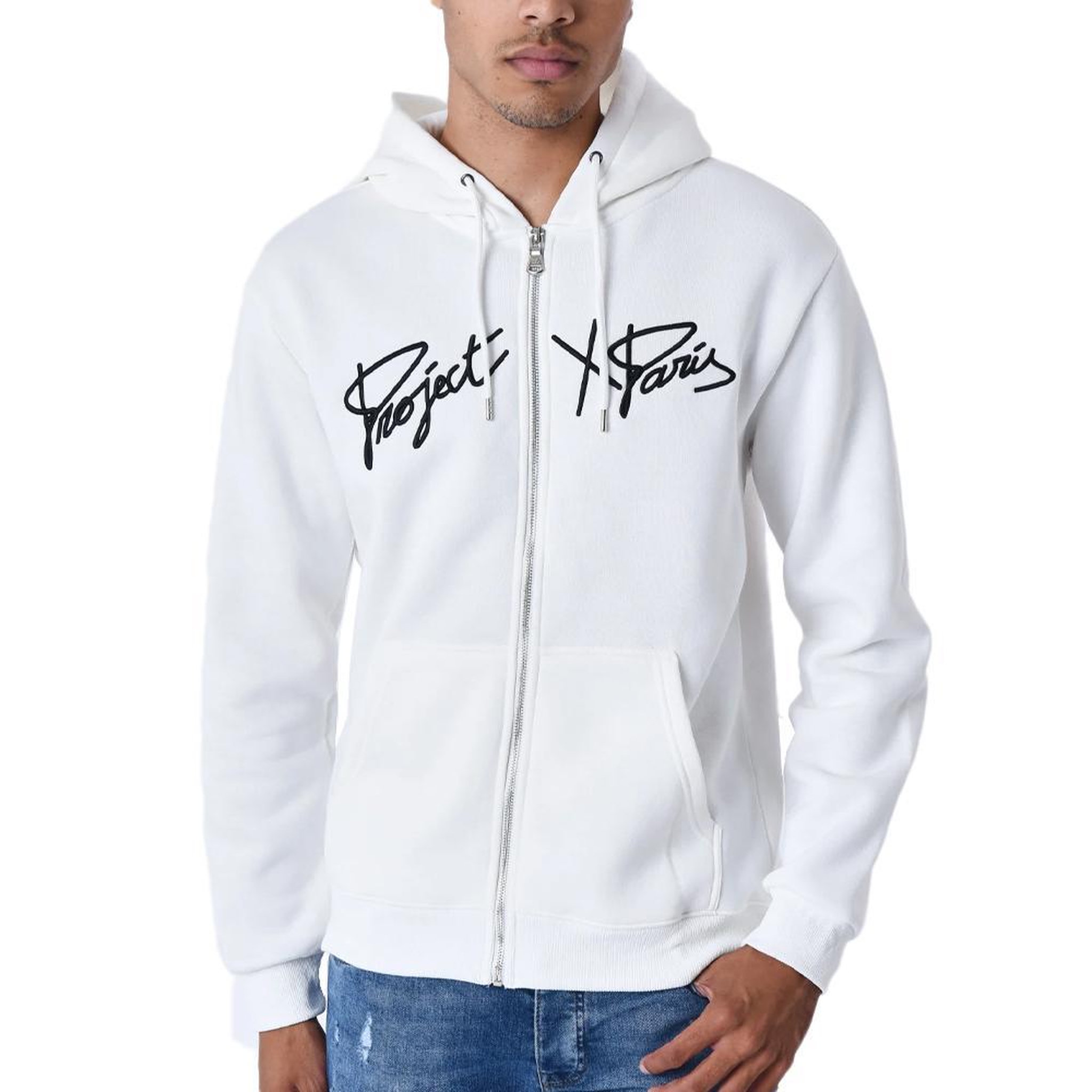 Project X Sweat Zippé  Homme Project X Paris Broderie Origin. Coloris disponibles : Blanc