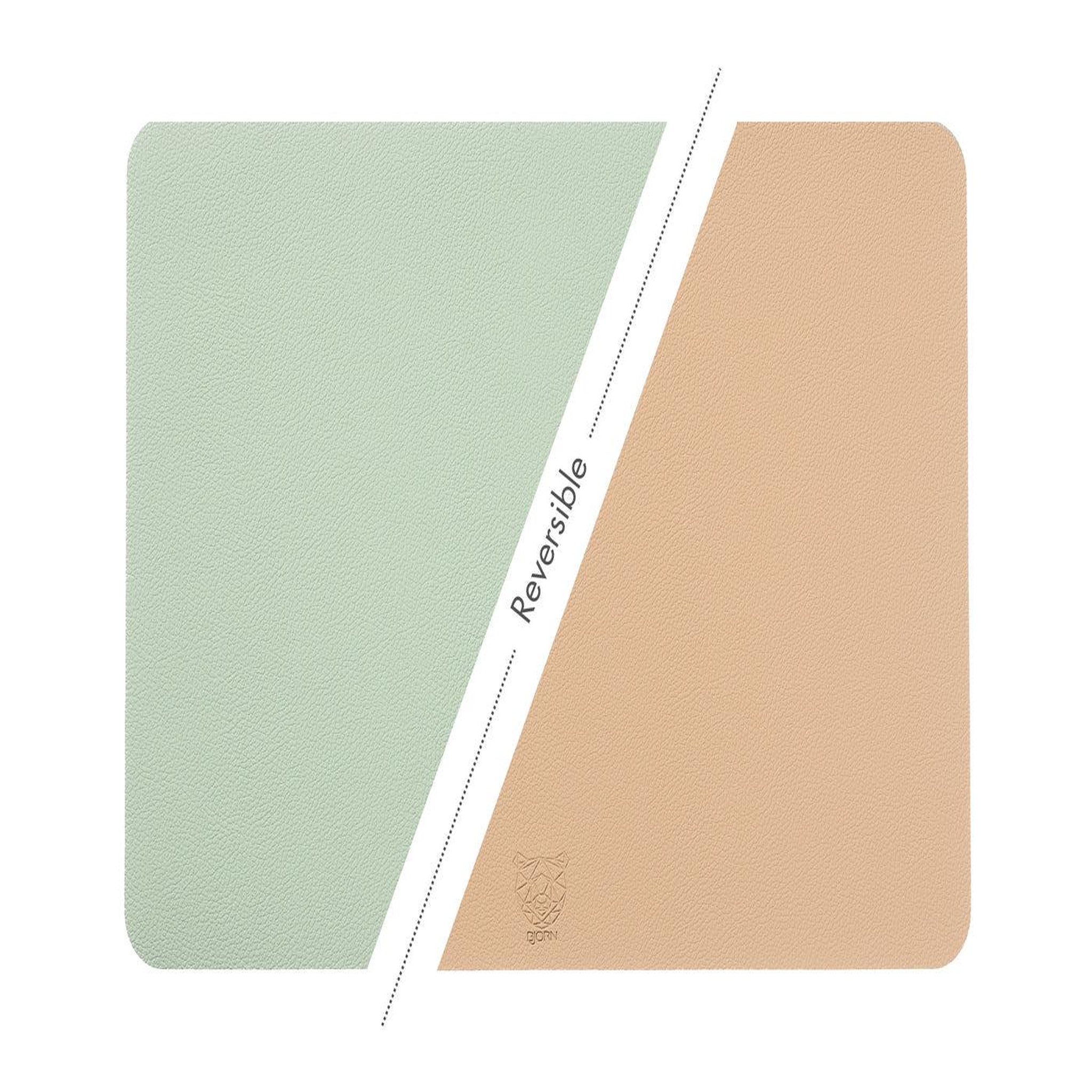 Voir la diapositive 3 : BJORN Set de table rectangulaire réversible - 6 pièces - cuir recyclé rose pâle et vert pâle