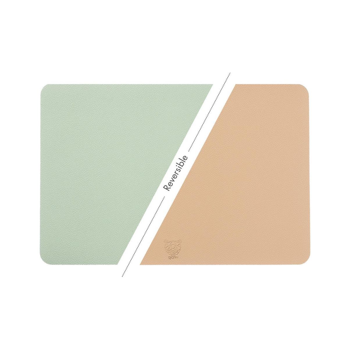 BJORN Set de table rectangulaire réversible - 6 pièces - Cuir recyclé rose pâle et vert pâle