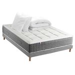 IDLITERIE Ensemble Matelas Ressort 7 zones H.28cm + Sommier + couette + oreillers Fabriqué en France MAX. Coloris disponibles : Gris, Noir