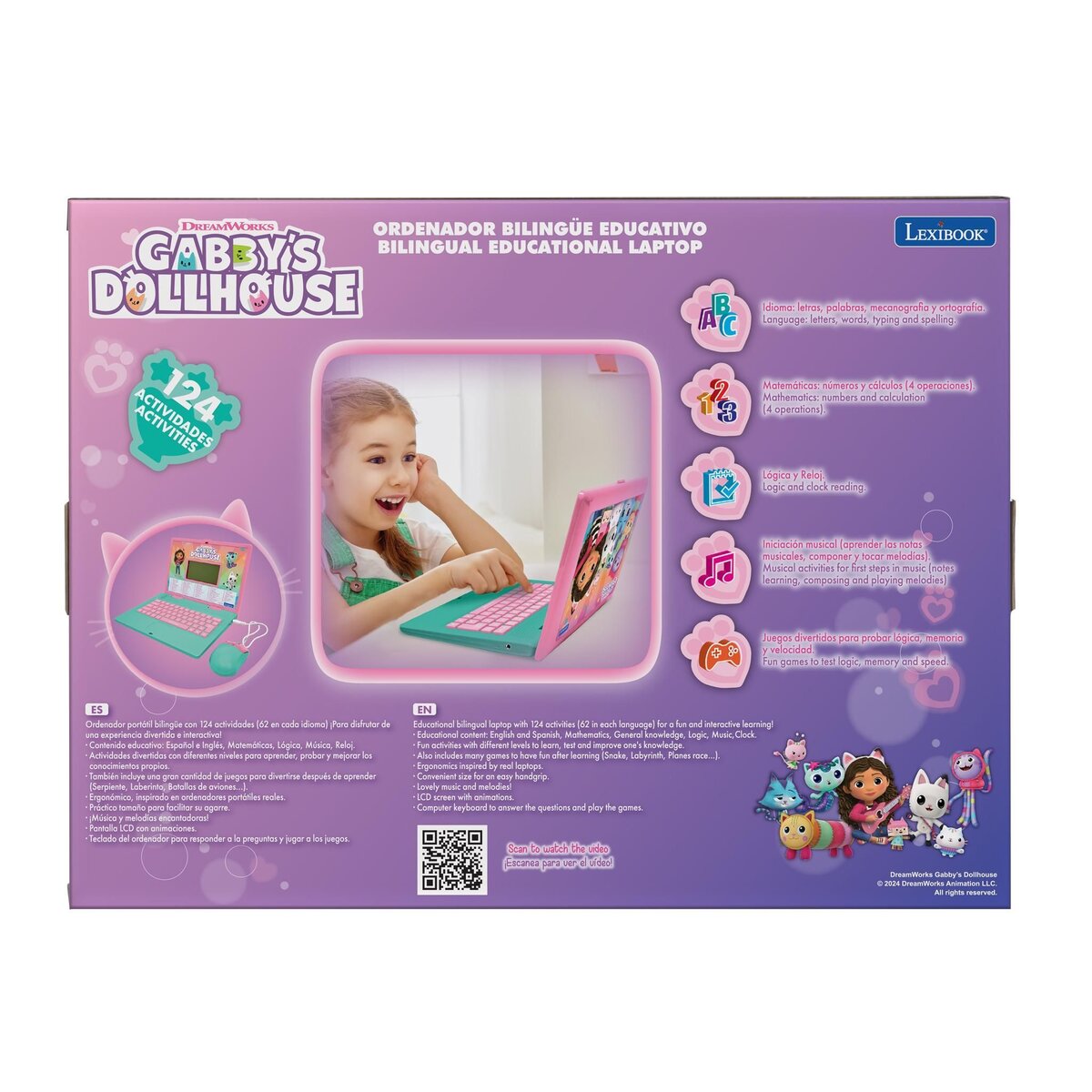 Lexibook Ordinateur éducatif bilingue Gabby et la Maison Magique avec 124 activités (EN/ES)