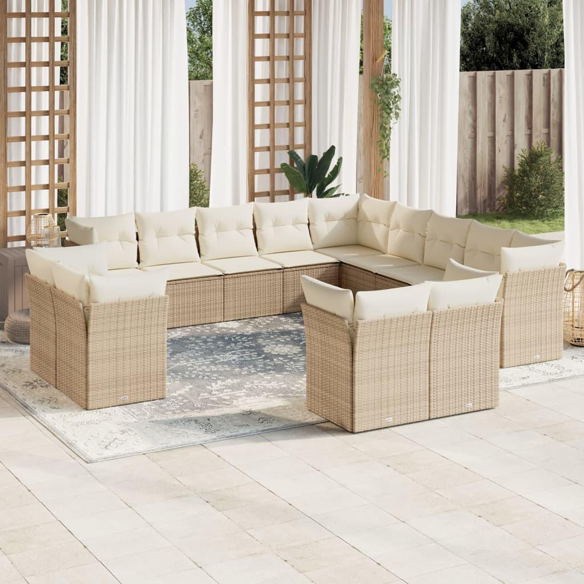 VIDAXL Salon de jardin avec coussins 13 pcs beige resine tressee