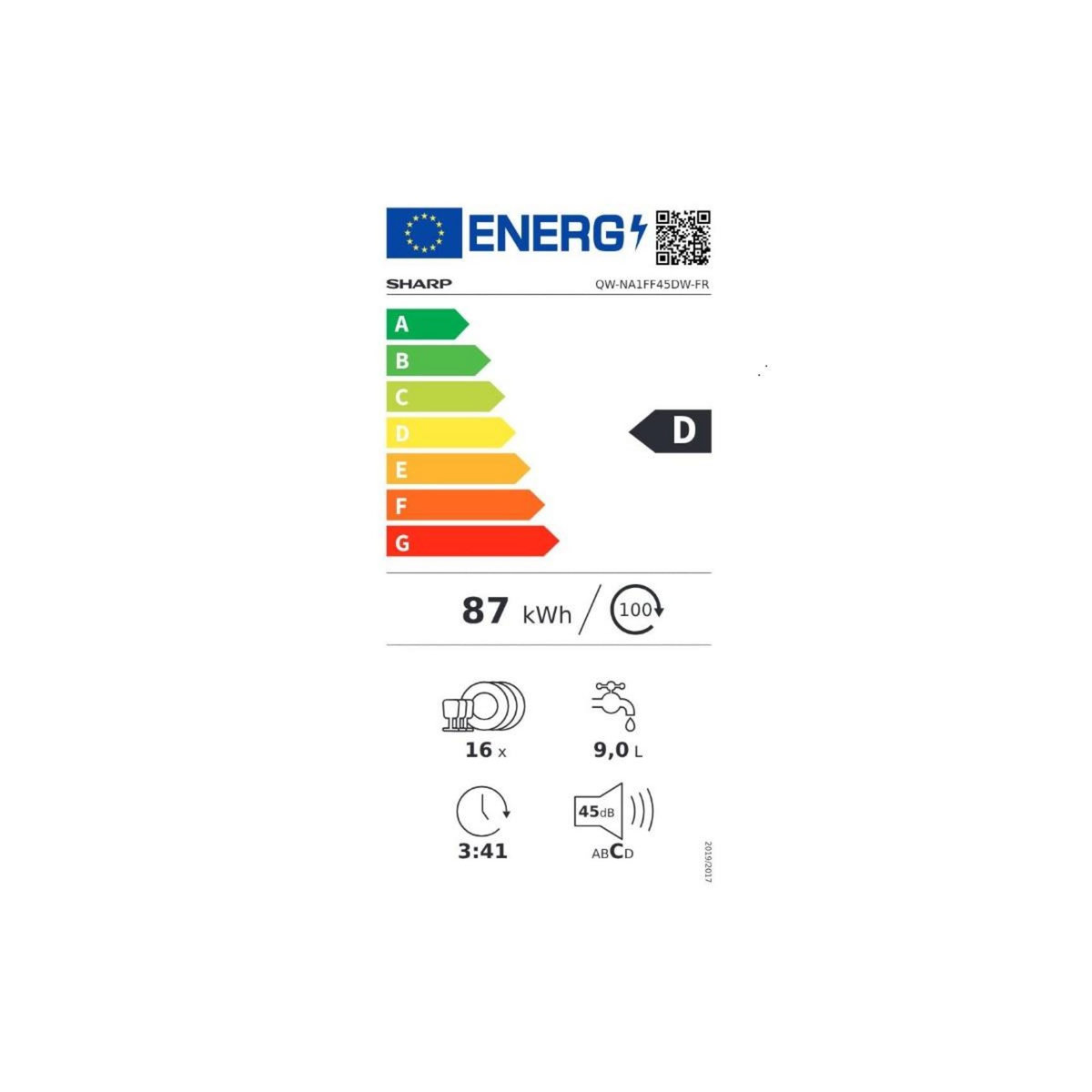 Sharp Lave-vaisselle 60cm 16 couverts 45db - QWNA1FF45DW