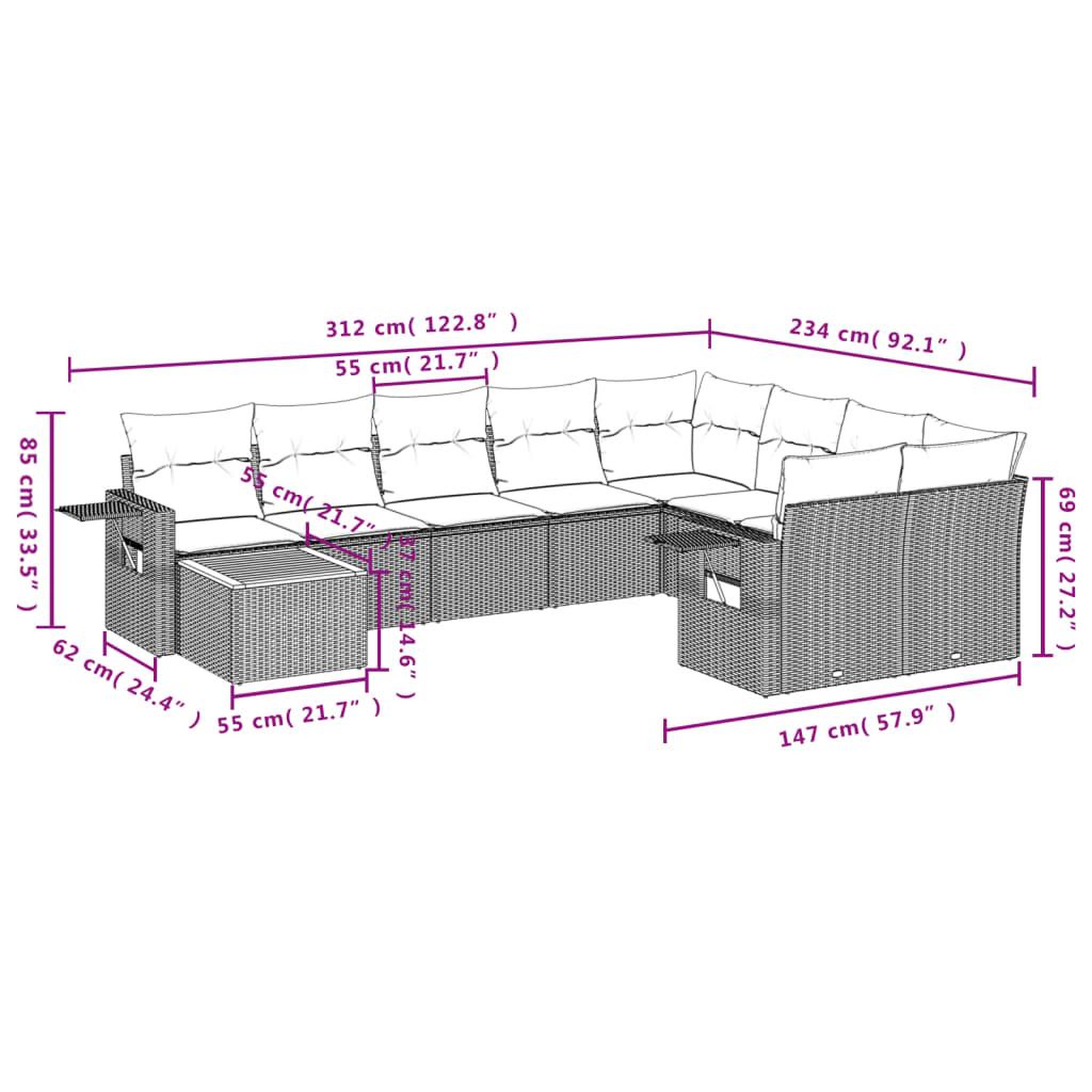 Voir la diapositive 6 : VIDAXL Salon de jardin avec coussins 10 pcs gris resine tressee