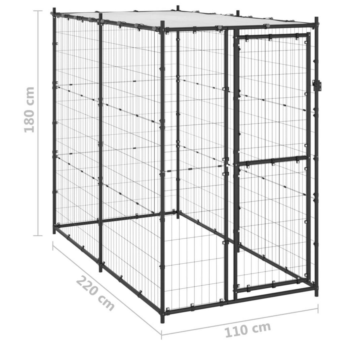 VIDAXL Chenil d'exterieur pour chiens Acier avec toit 110x220x180 cm