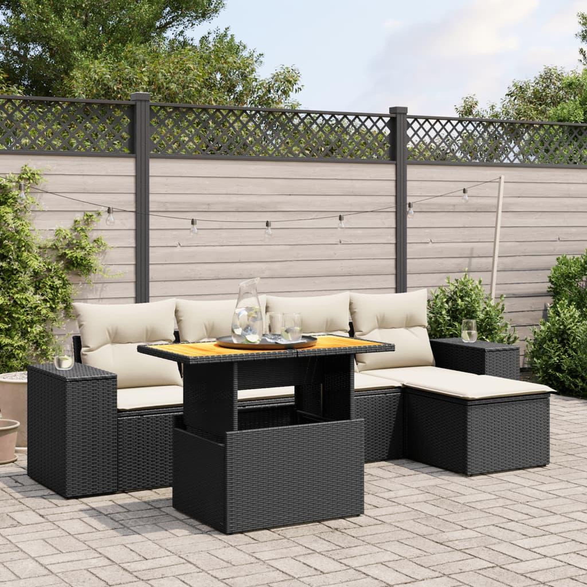 VIDAXL Salon de jardin 6 pcs avec coussins noir resine tressee