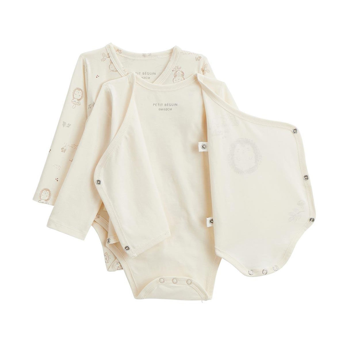 Petit Béguin Lot de 2 bodies bébé manches longues ouverture croisée Envolée de bisous