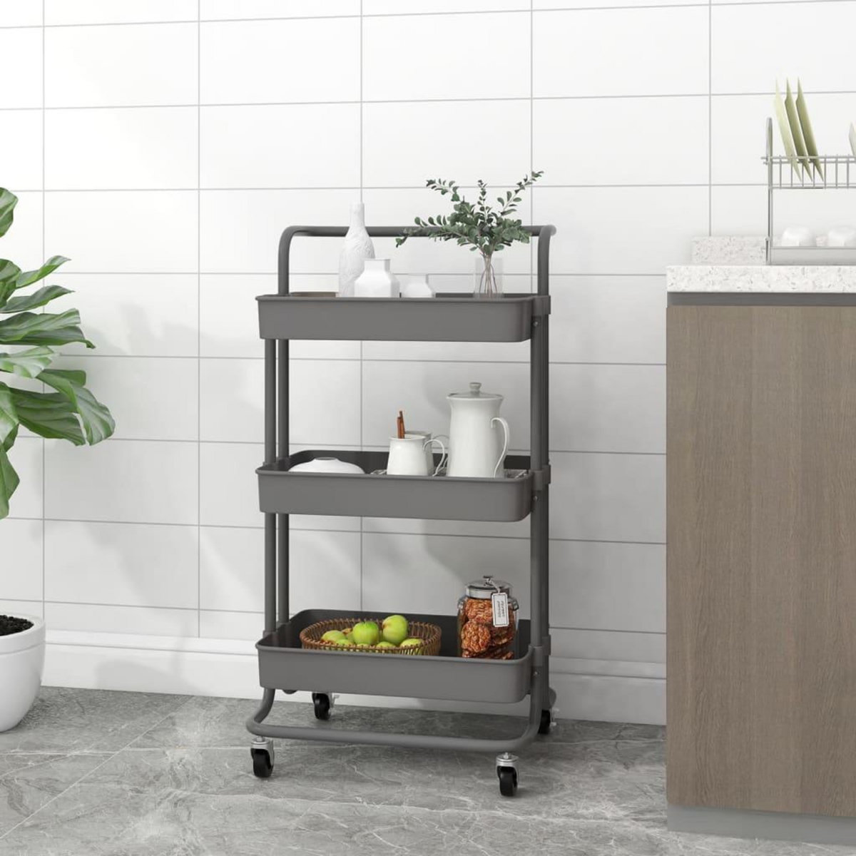 VIDAXL Chariot de cuisine 3 niveaux Gris 42x35x85 cm Fer et ABS