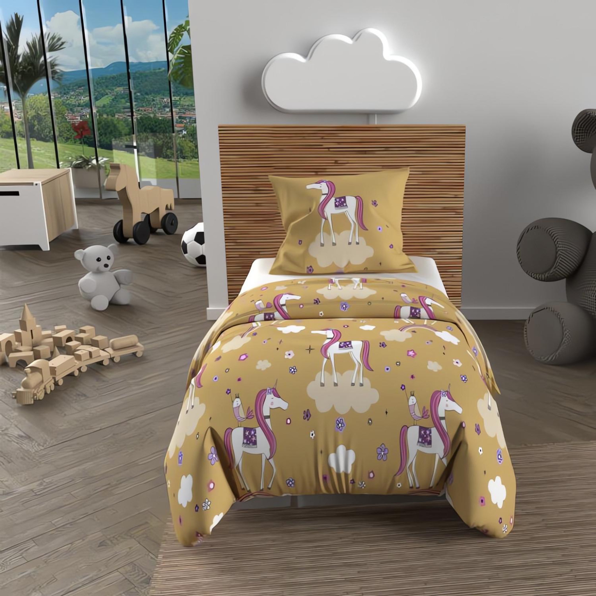 Voir la diapositive 1 : SOLEIL D'OCRE Parure housse de couette licornes, 100% coton 57 fils/cm2, par soleil d'ocre
