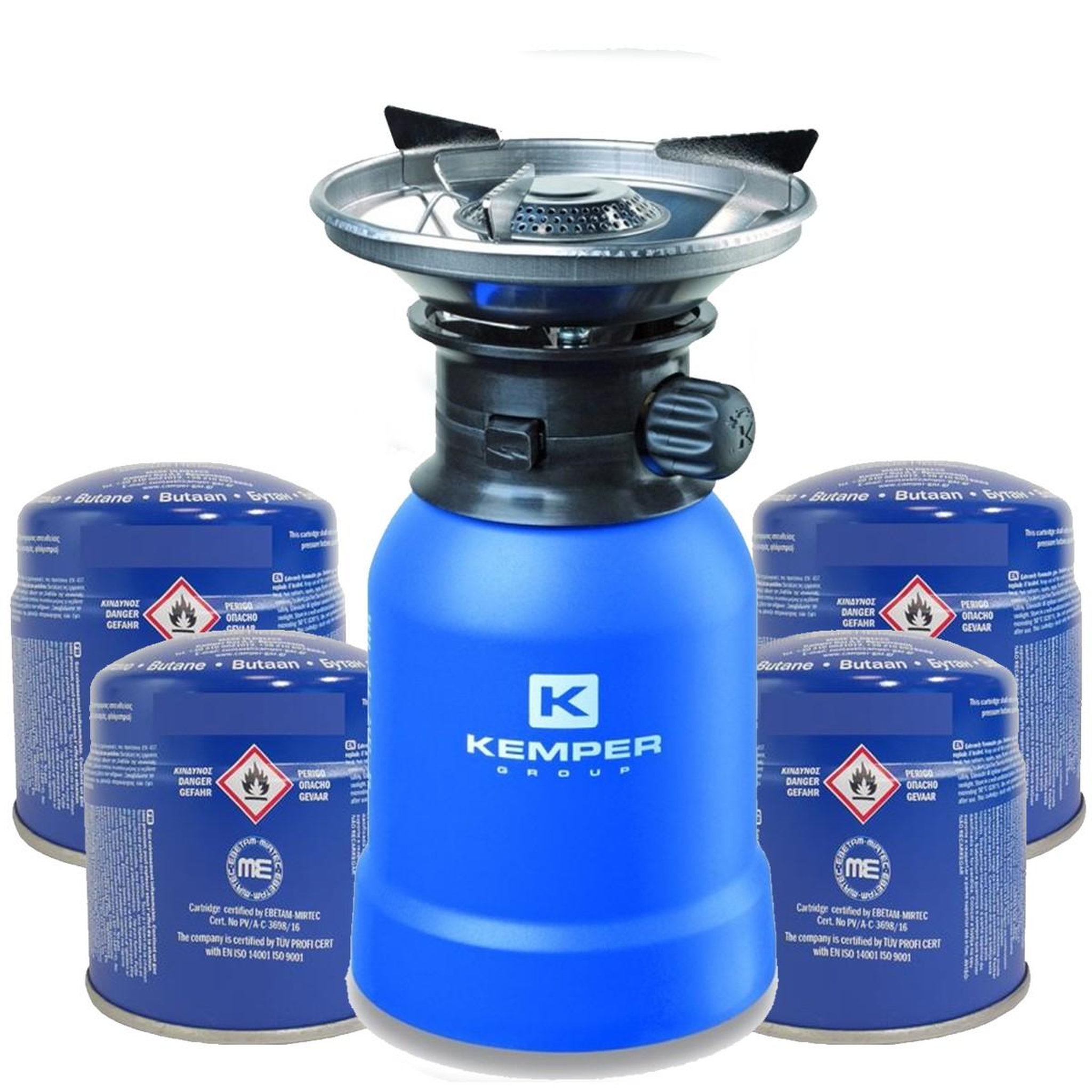 Kemper Réchaud gaz 2200w coque abs piezo + 4 cartouches de gaz 190gr kemper