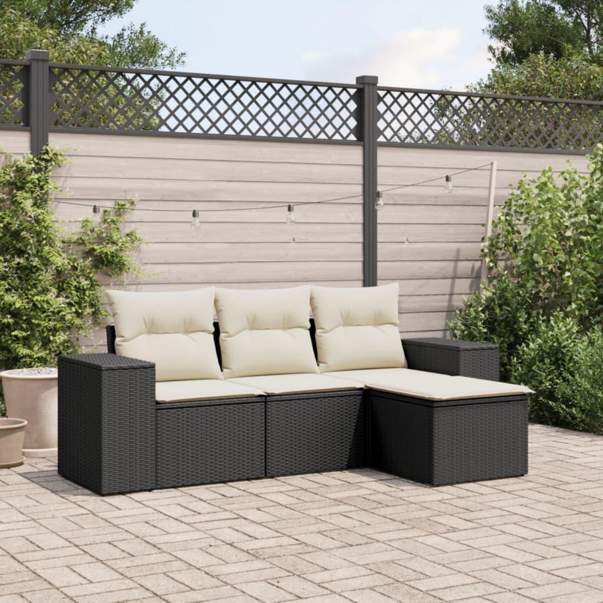 VIDAXL Salon de jardin 4 pcs avec coussins noir resine tressee