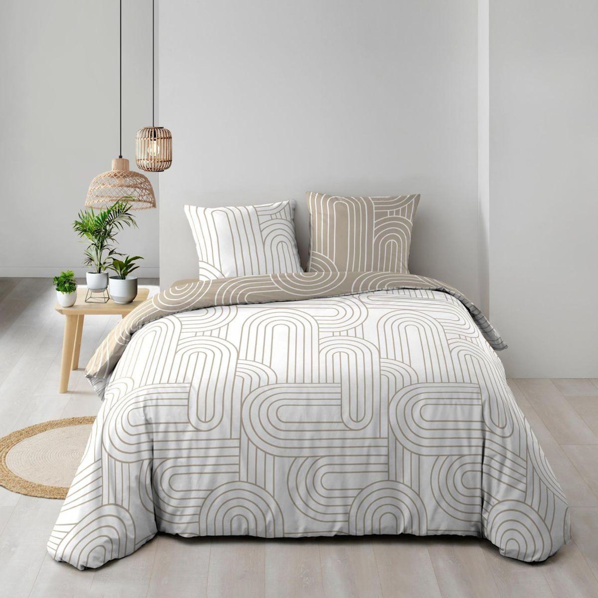Paris Prix Parure de Lit Réversible 3 Pièces  Modul  240x220cm Naturel