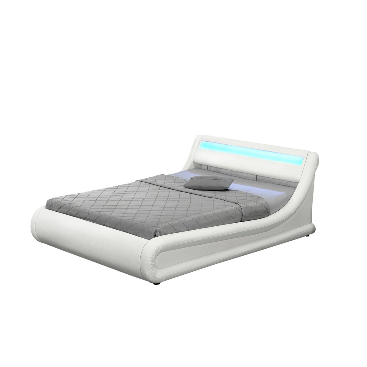CONCEPT USINE Cadre de lit en PU blanc avec rangements et LED intégrées 160x200 cm PORTLAND