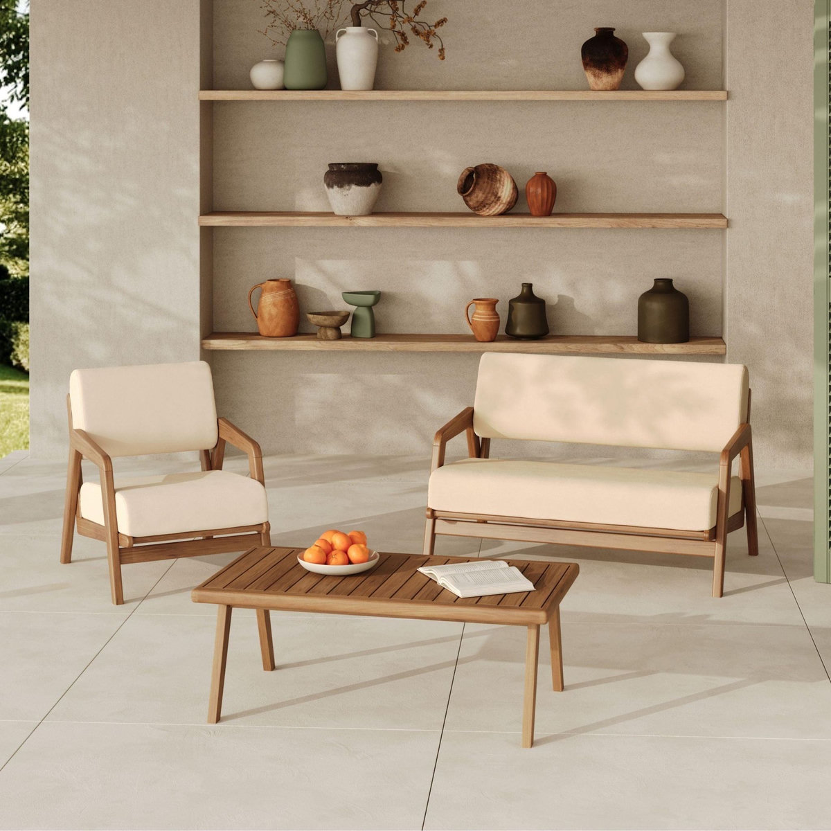 Rendez vous déco Fauteuil de jardin en bois d'acacia et tissu beige clair-Siargao