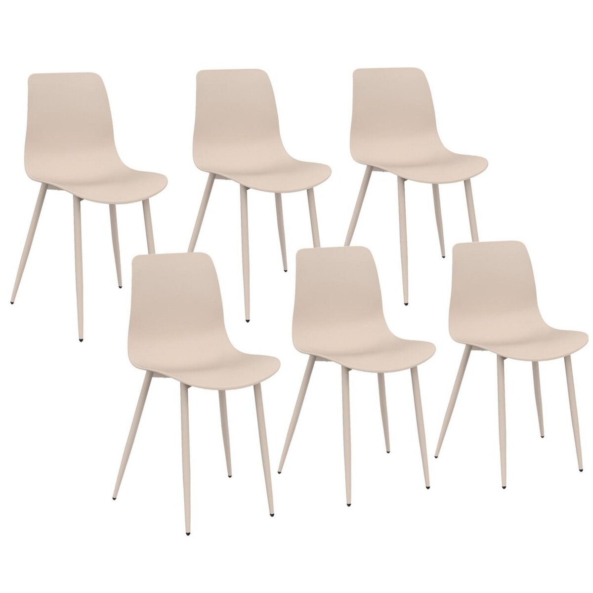 ID MARKET Lot de 6 chaises en polypropylène KIARA beige avec pieds en métal