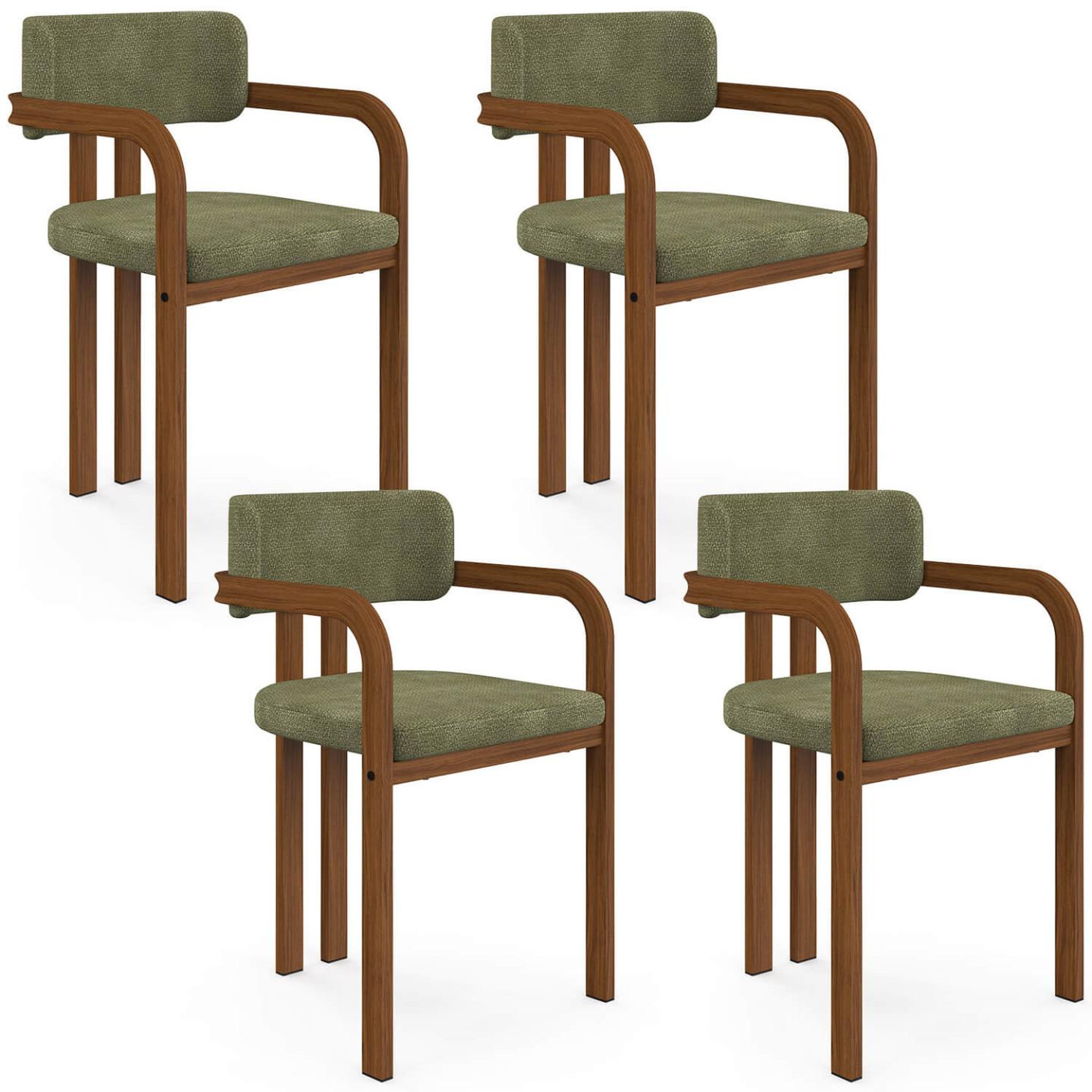 ID MARKET Lot de 4 chaises de salle à manger, fauteuils de table esma en métal effet noyer et tissu chenille vert avec accoudoirs