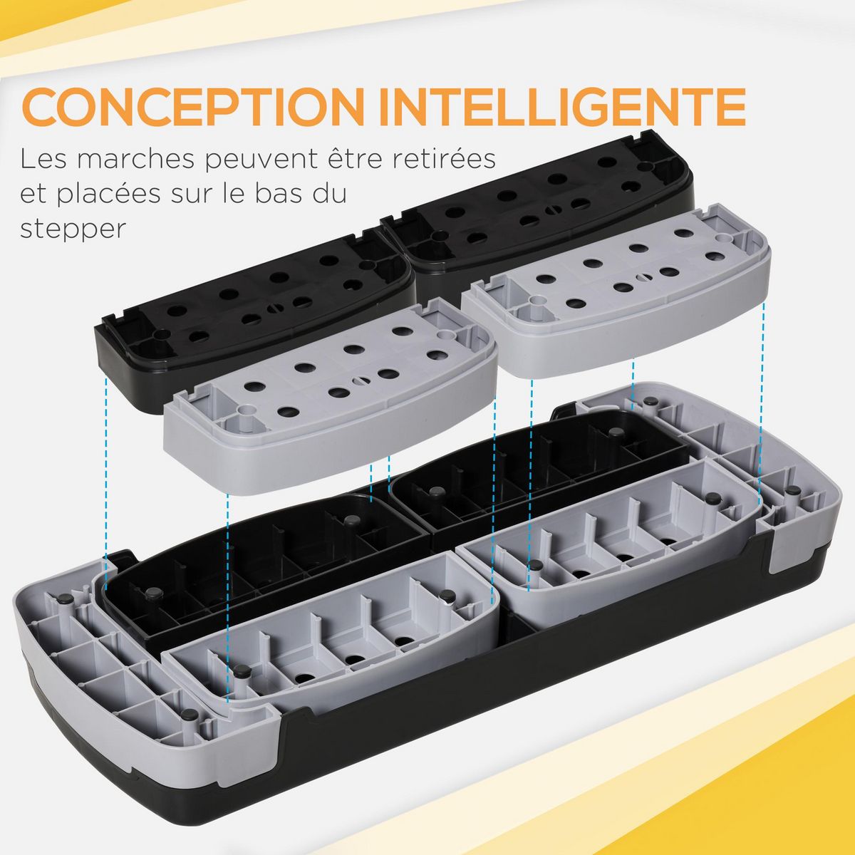 HOMCOM Stepper Fitness Aerobic hauteur reglable surface antiderapante 80 x 31 x 20 cm noir gris clair