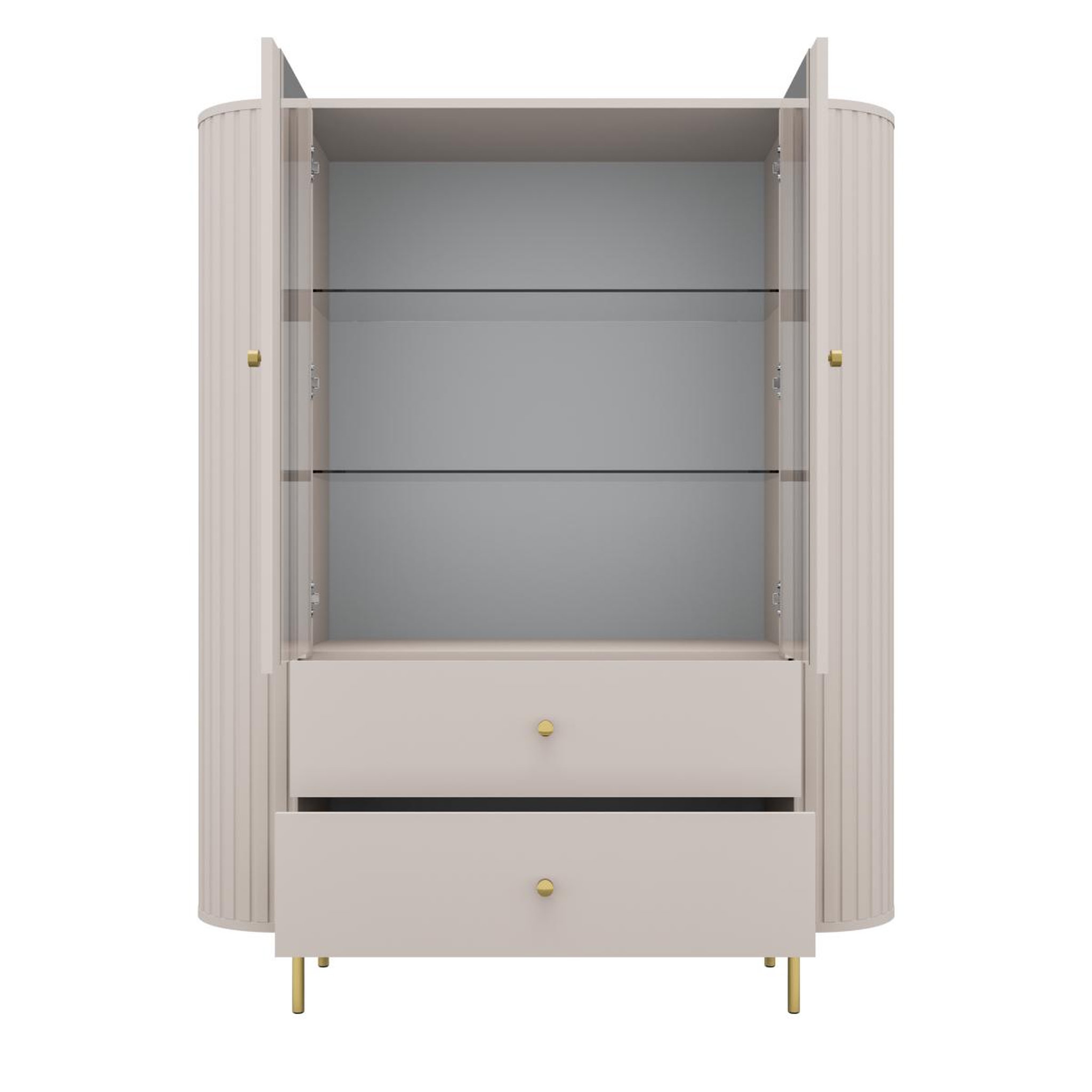 Voir la diapositive 3 : JLC KREATION Vitrine moderne 2 portes beige et doré forme arrondie lilio