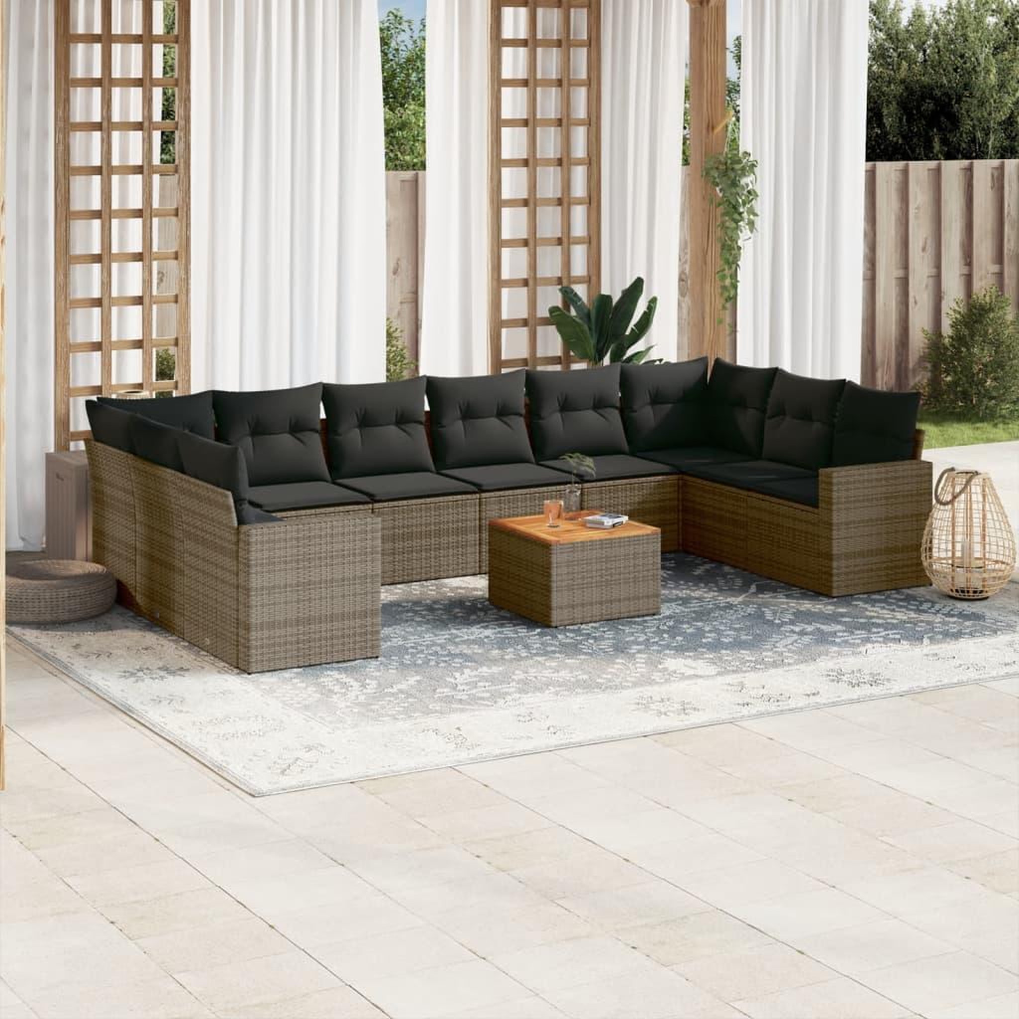 VIDAXL Salon de jardin 11 pcs avec coussins gris resine tressee