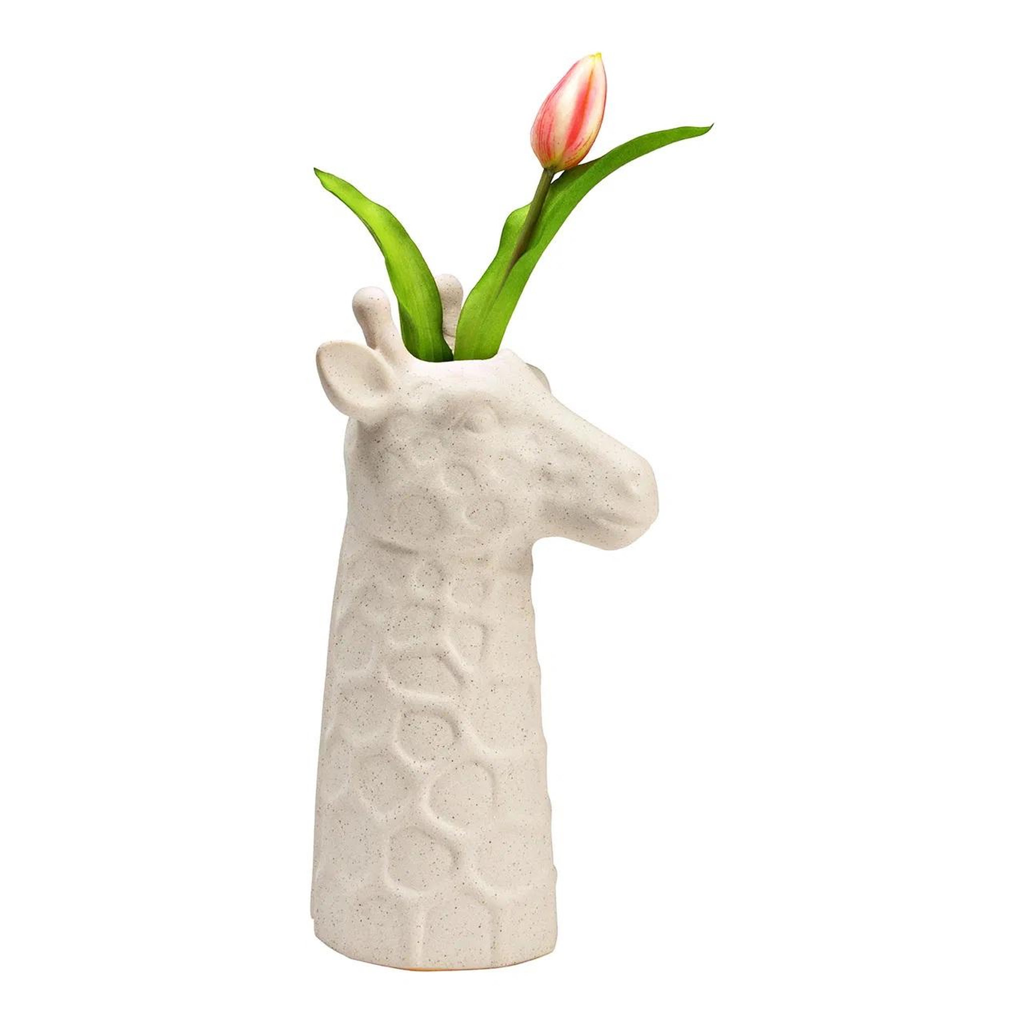 Voir la diapositive 2 : Eden Vase tête de girafe finition sable 14x26x12cm