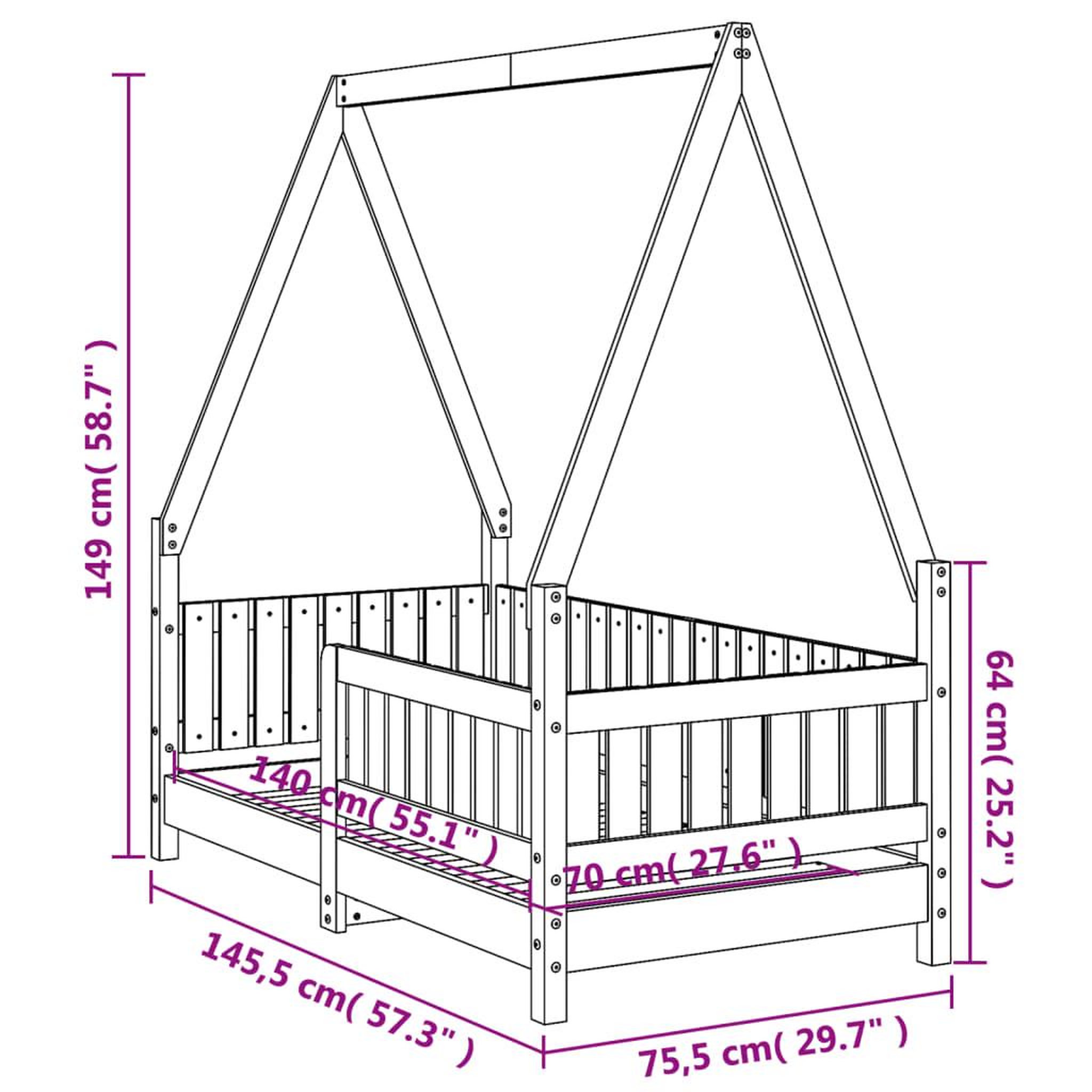 Voir la diapositive 6 : VIDAXL Cadre de lit pour enfant blanc 70x140 cm bois de pin massif