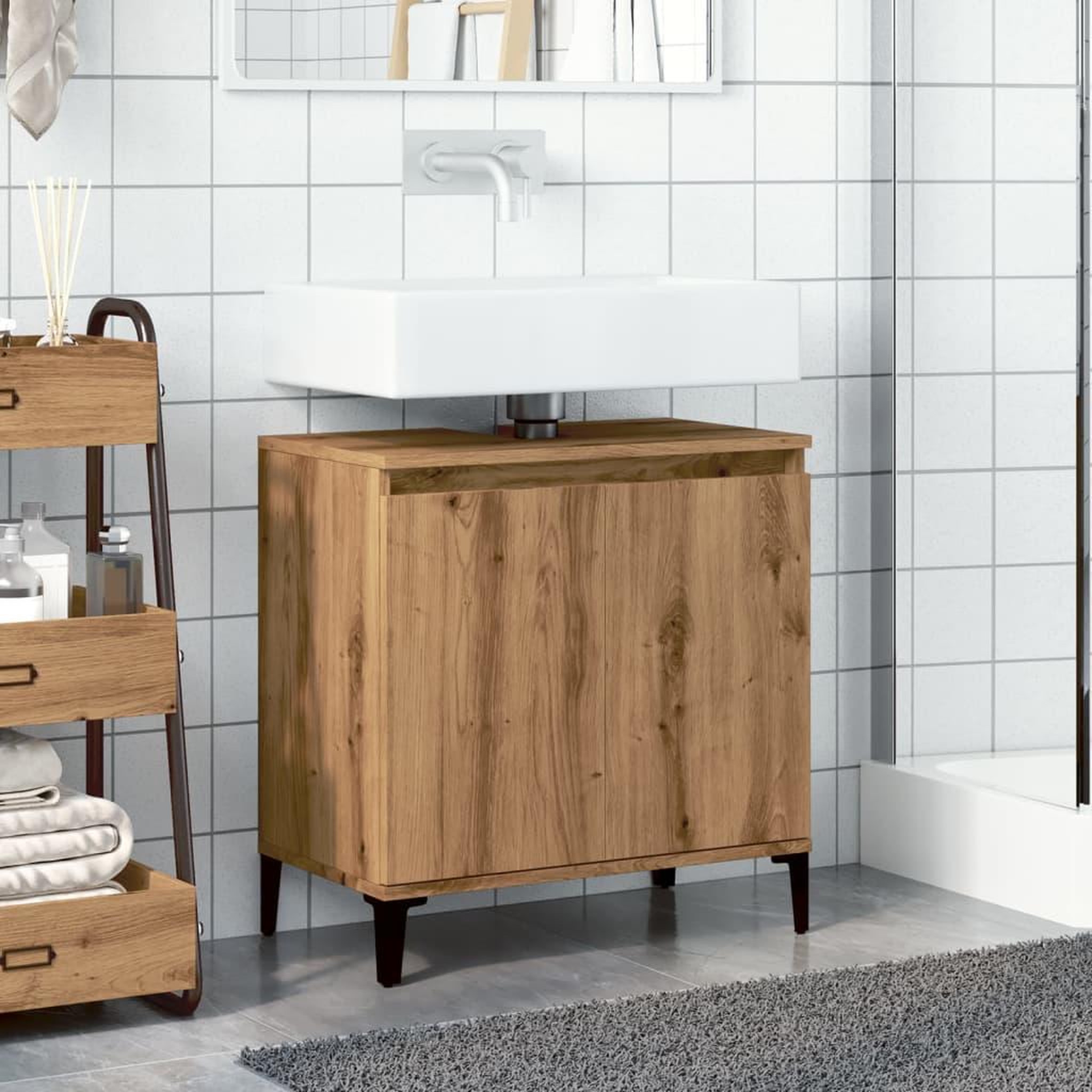 Voir la diapositive 3 : VIDAXL Armoire d'evier chene artisanal 58x33x60 cm bois d'ingenierie