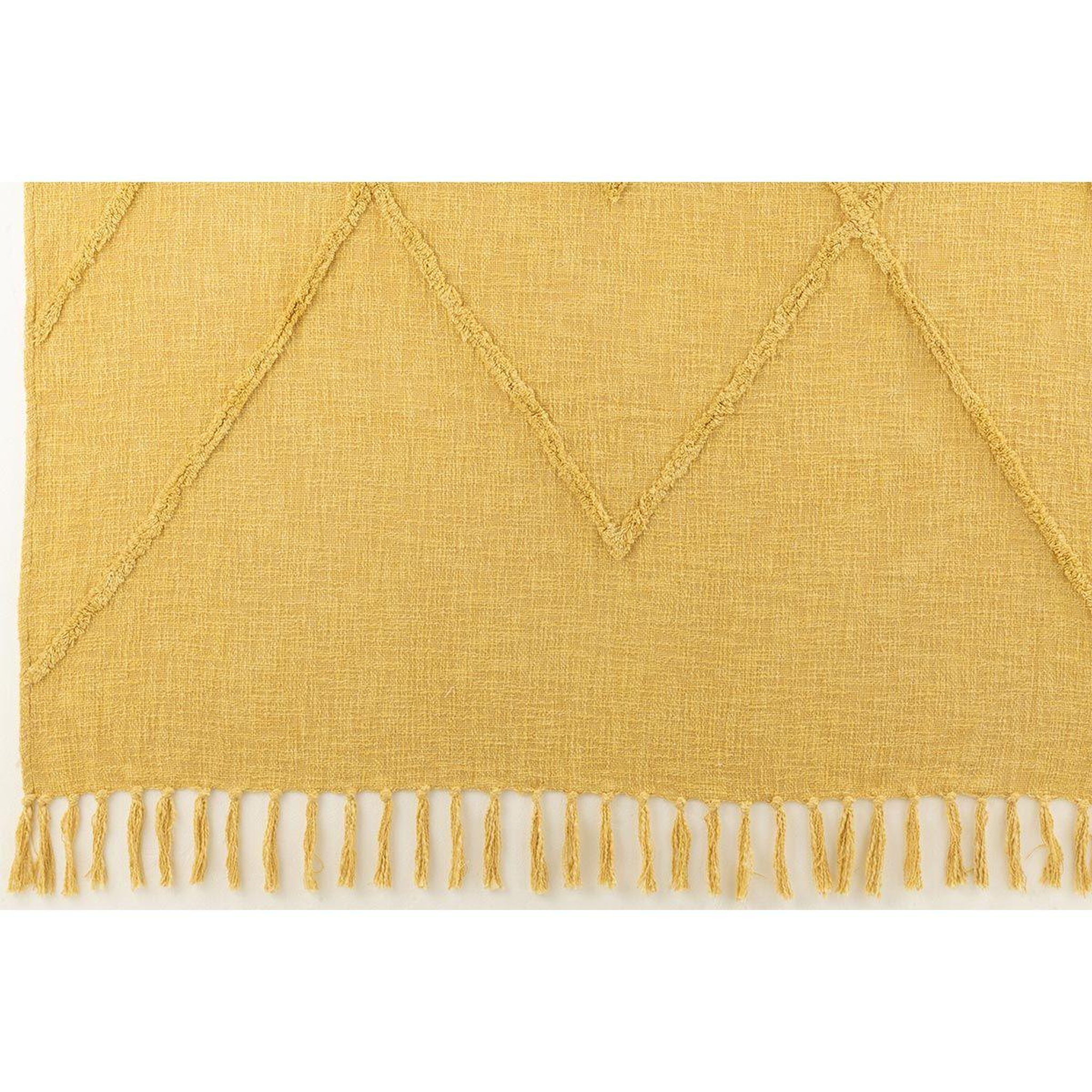 Voir la diapositive 2 : J-LINE Jeté de lit pompons  amalia  56x190cm moutarde